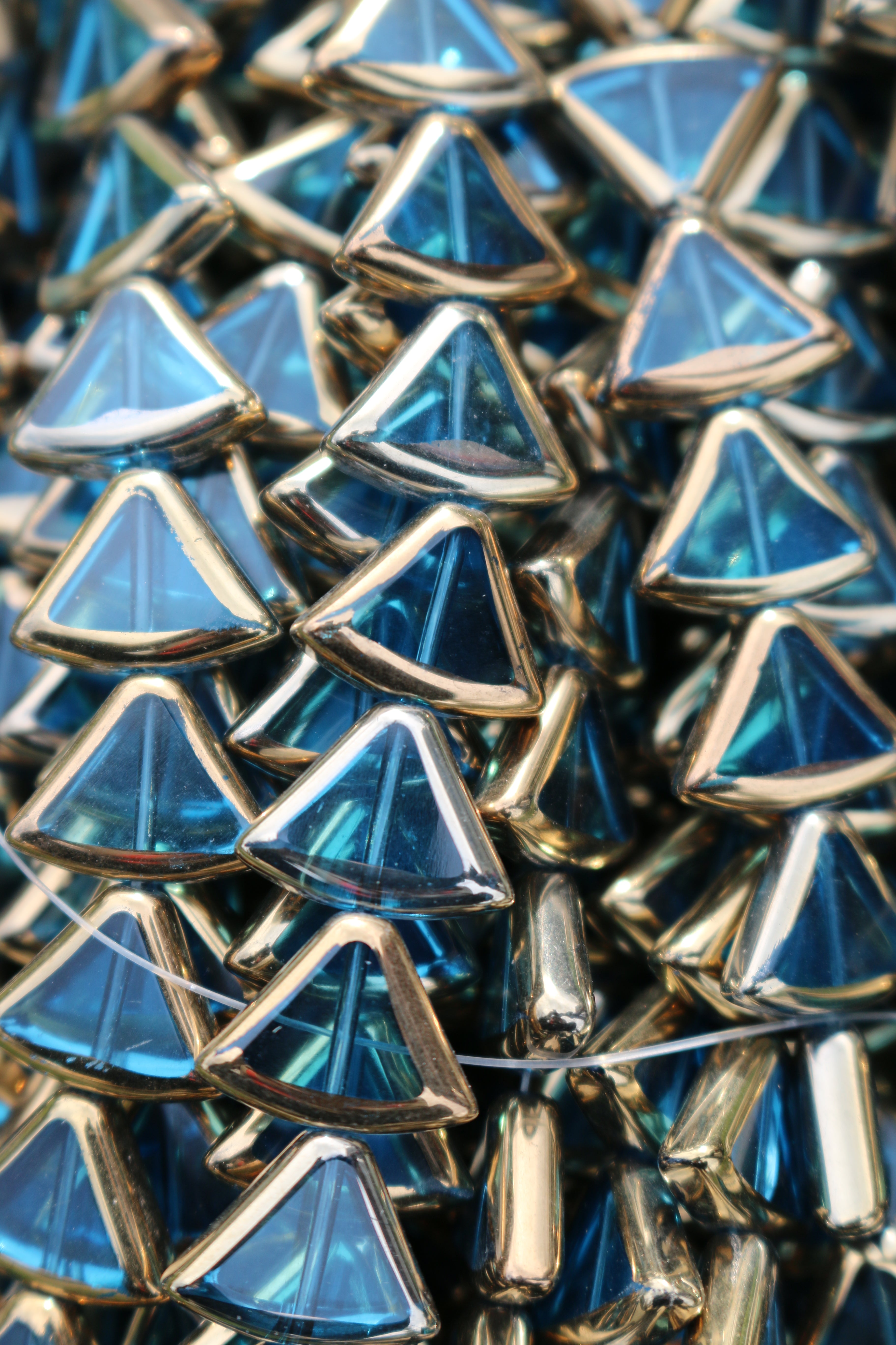 Teal Gold Plated Glass Triangle Beads