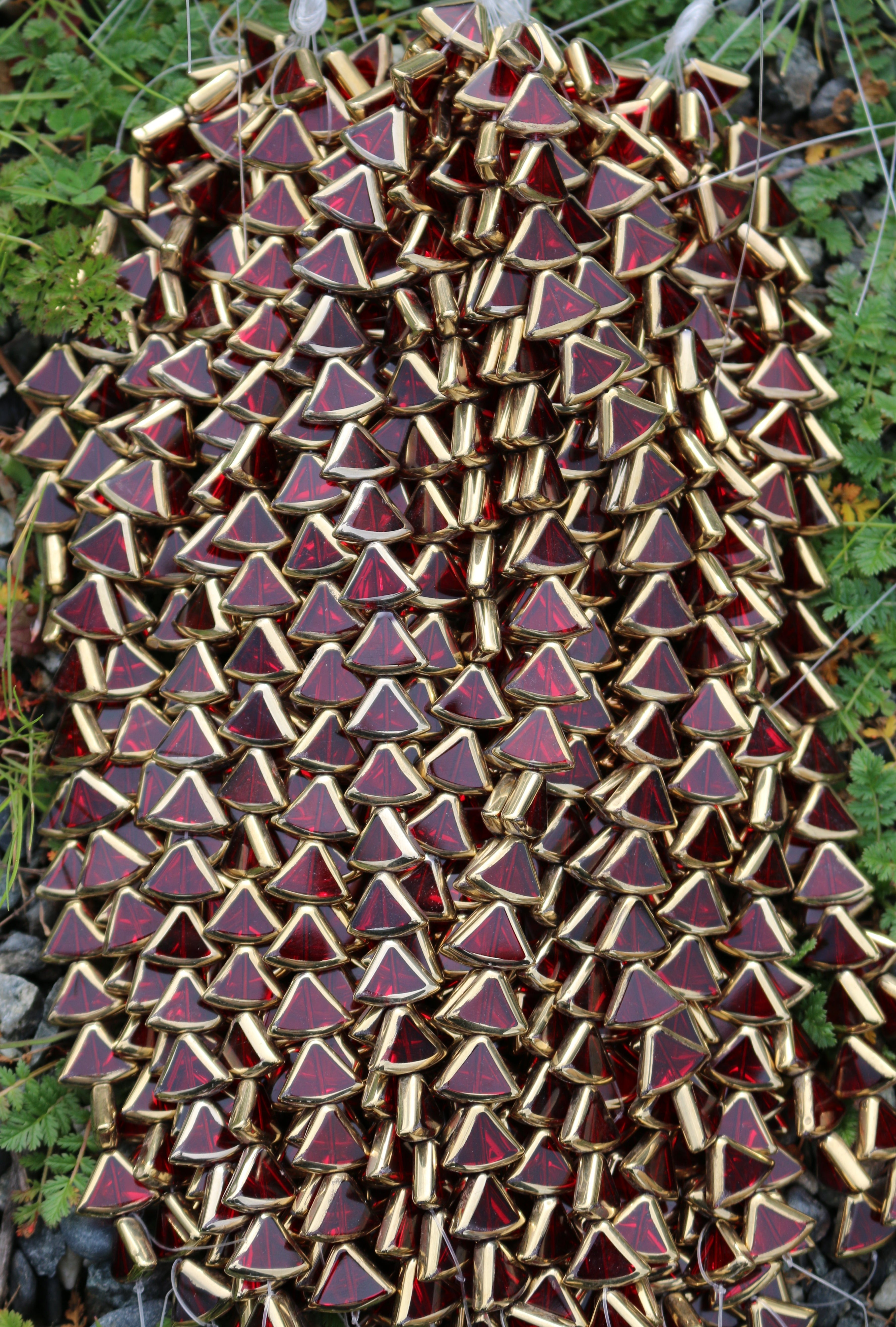 Red Gold Plated Glass Triangle Beads