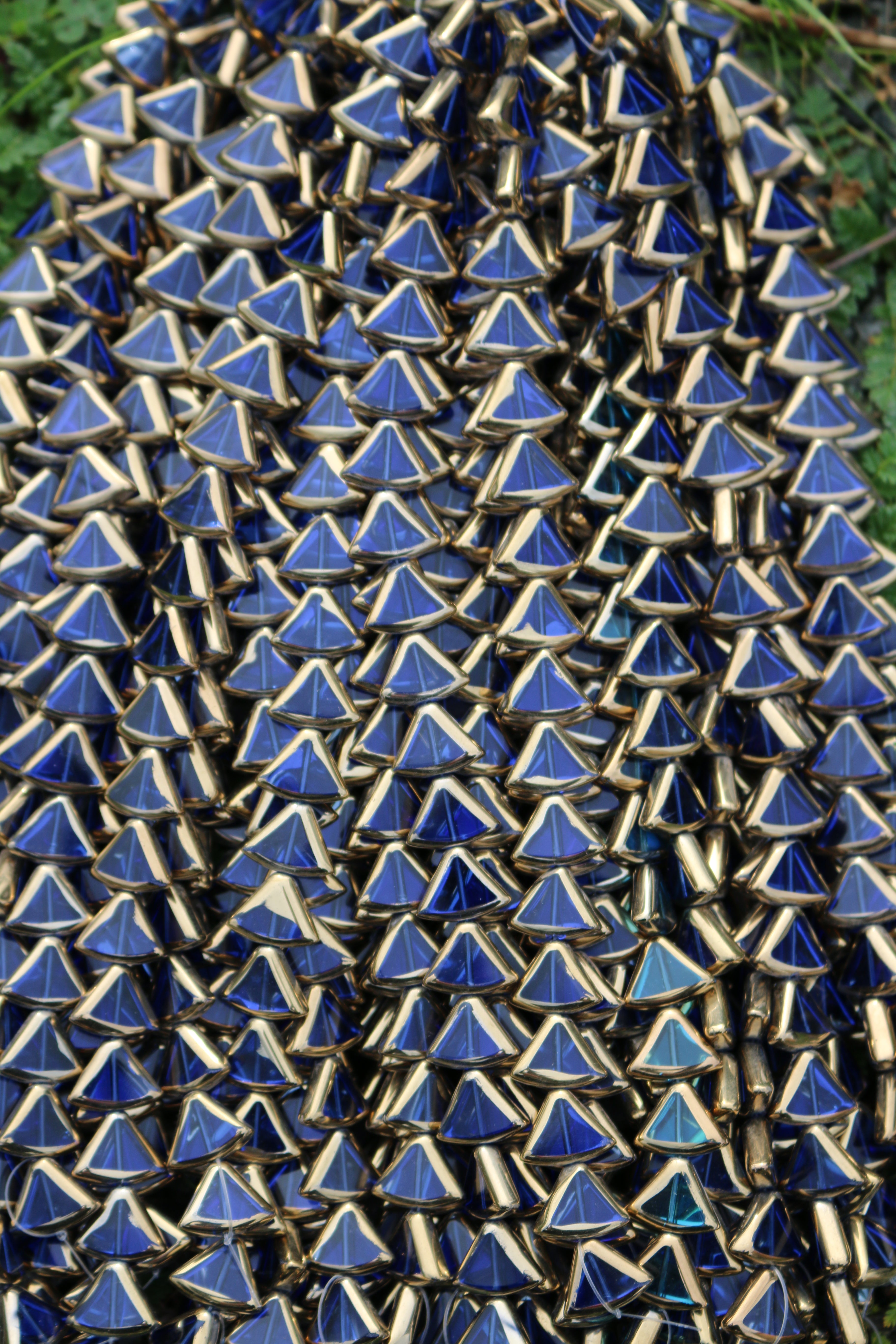 Blue Gold Plated Glass Triangle Beads