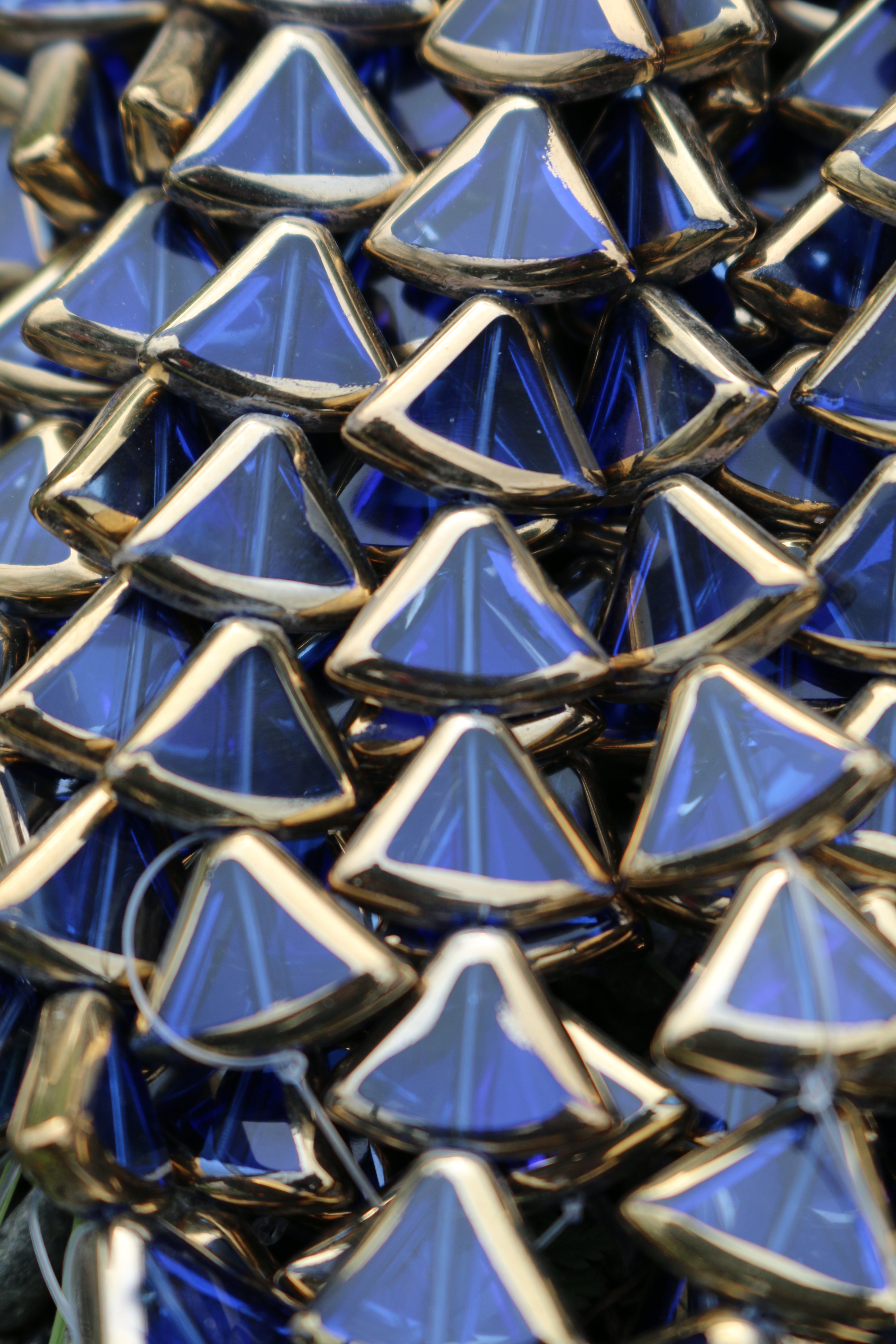 Blue Gold Plated Glass Triangle Beads