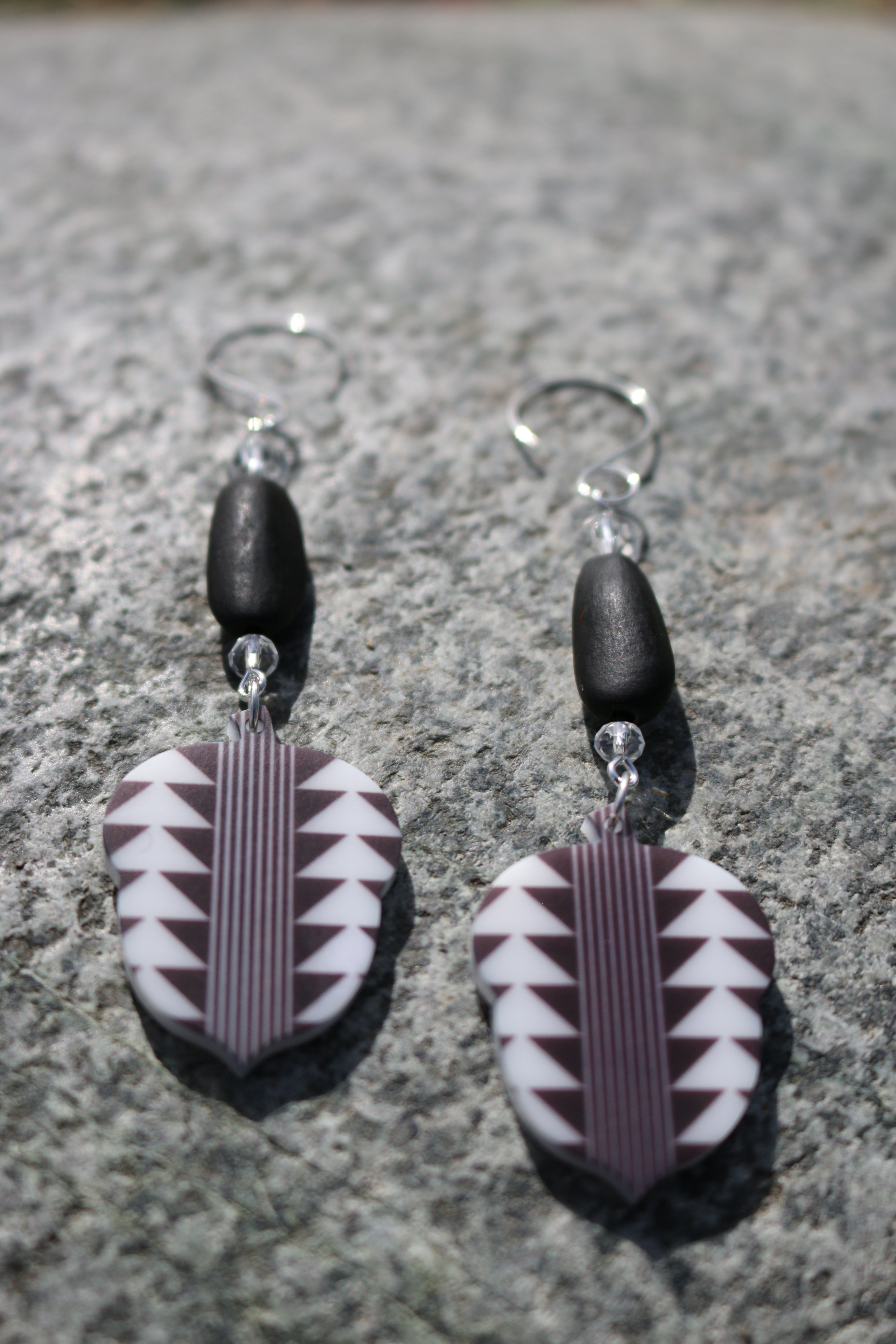 Acorn Earrings With Sturgeon Back Design , Black Pine Nuts