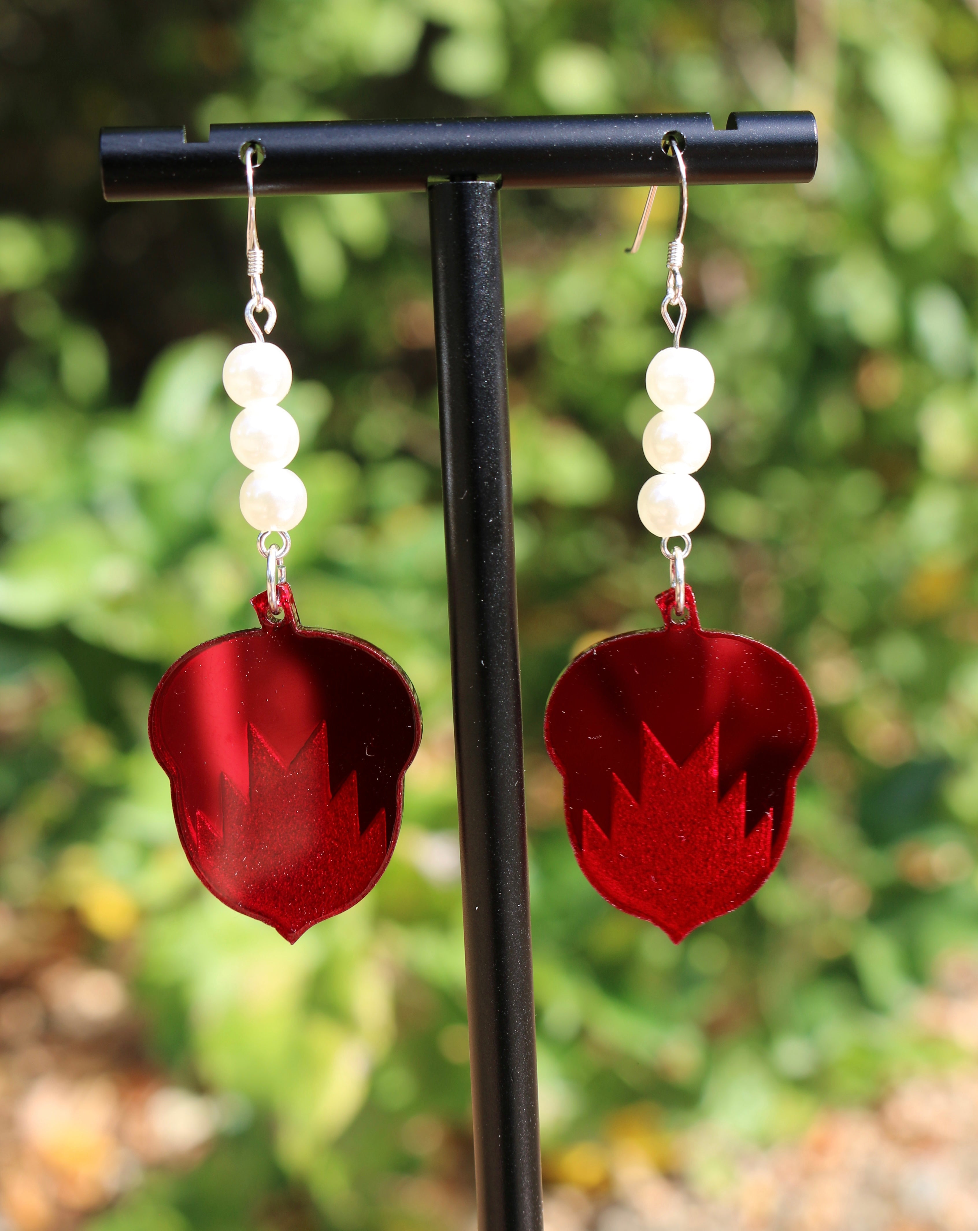 Maroon Mirrored Acrylic Acorns With Swallow Tail Design