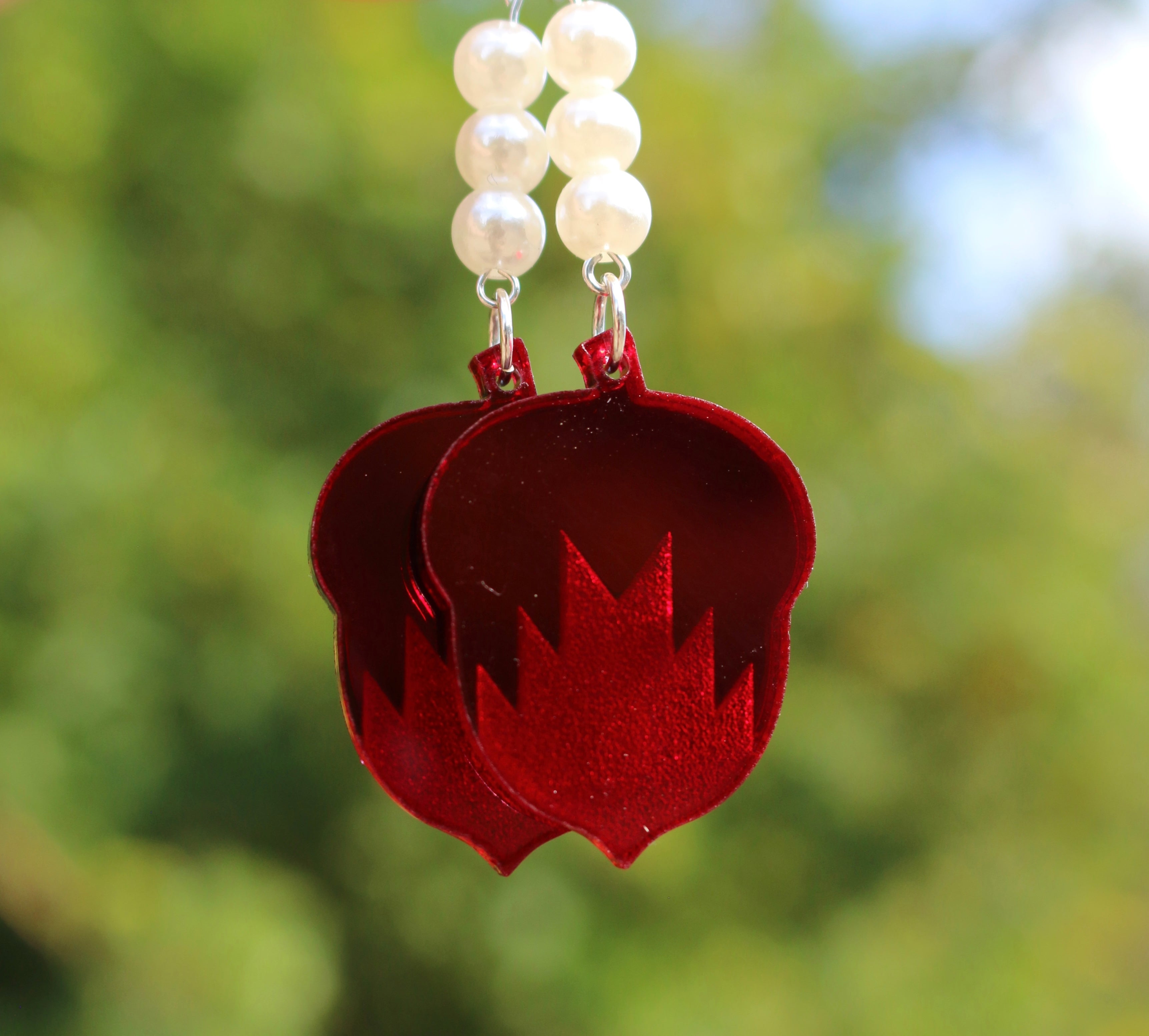 Maroon Mirrored Acrylic Acorns With Swallow Tail Design