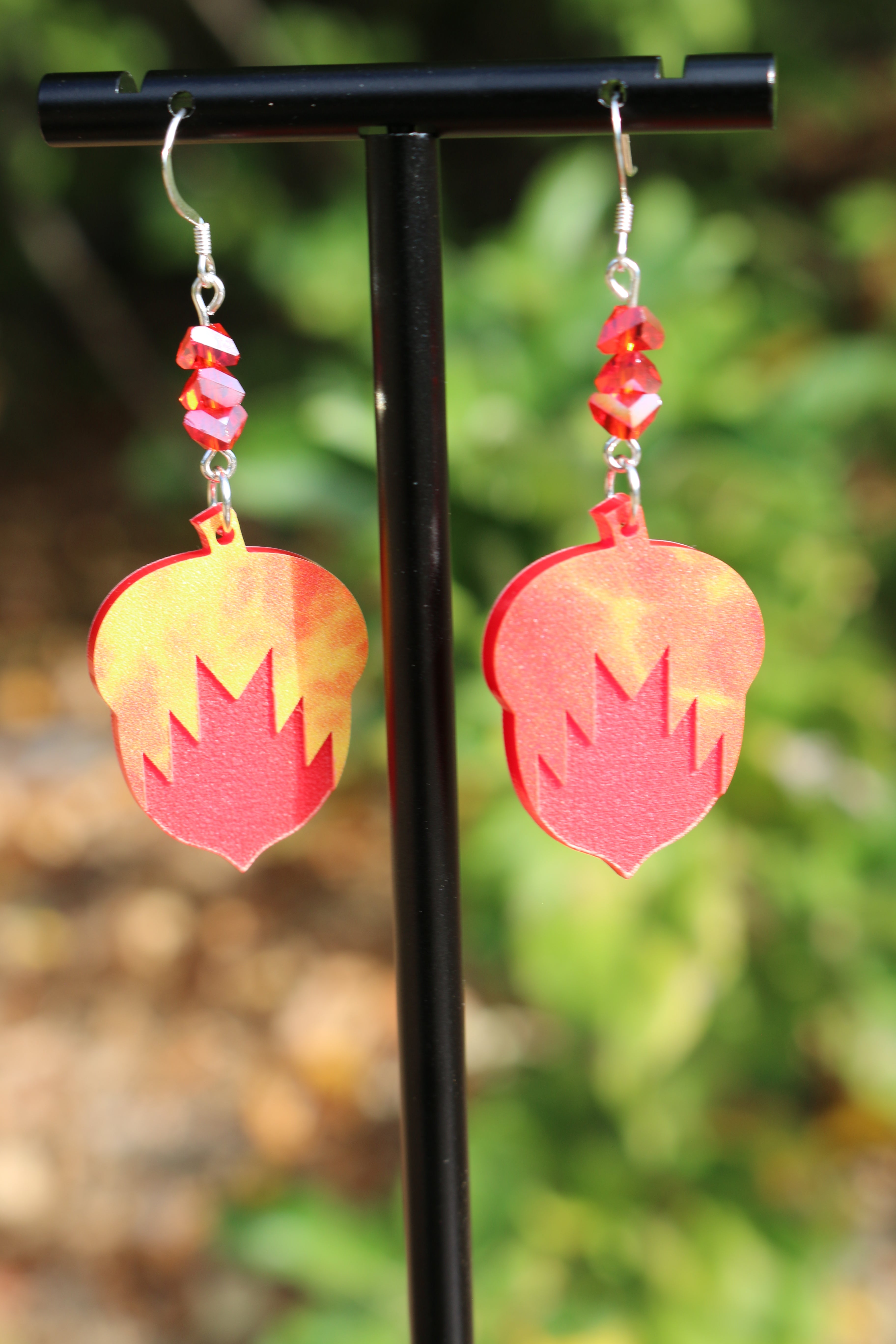 Fire Acorns With Swallow Tail Design, Glass Beads