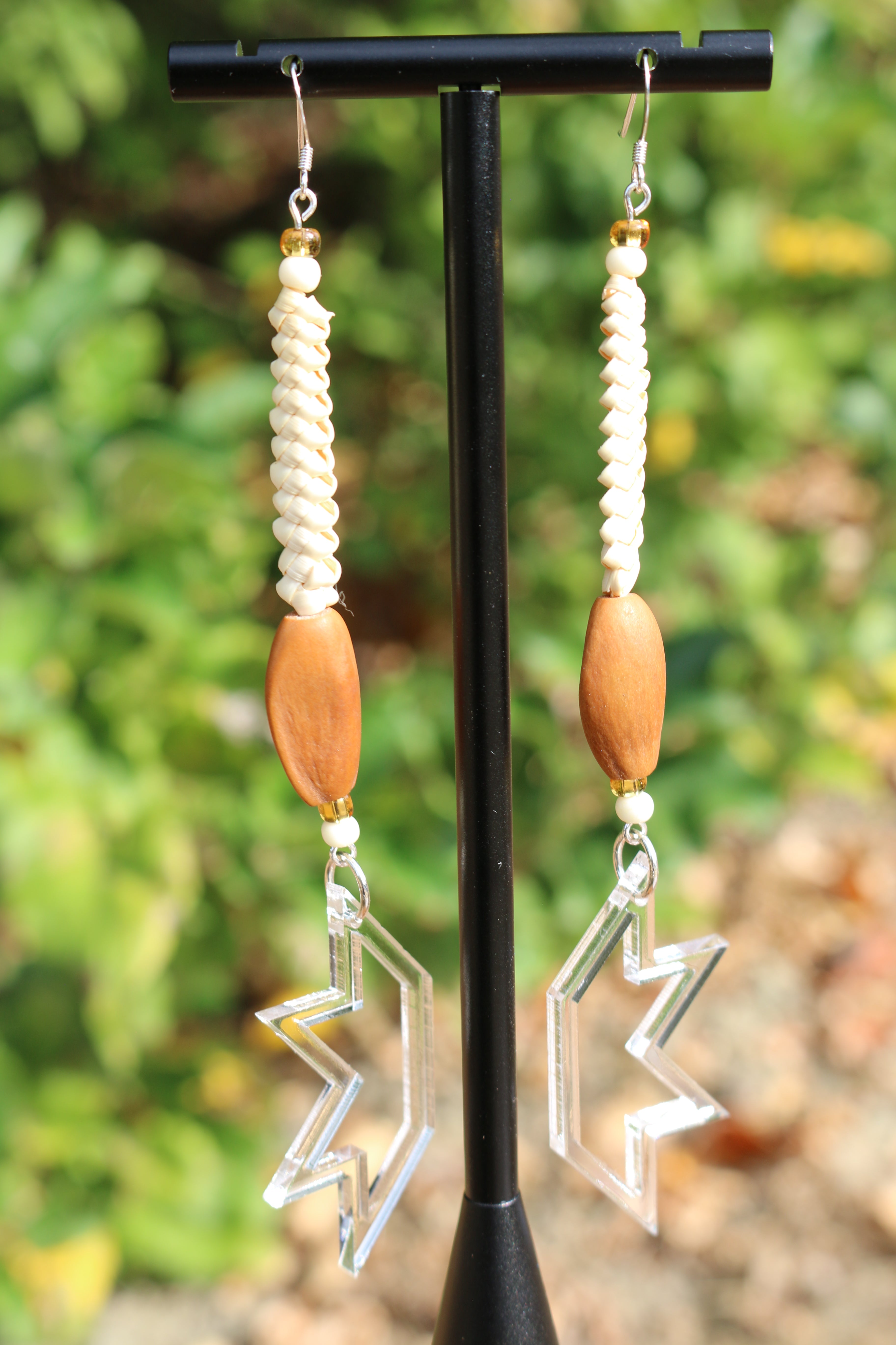 Acrylic Butterfly Design Earrings With Pine Nut and Bear Grass