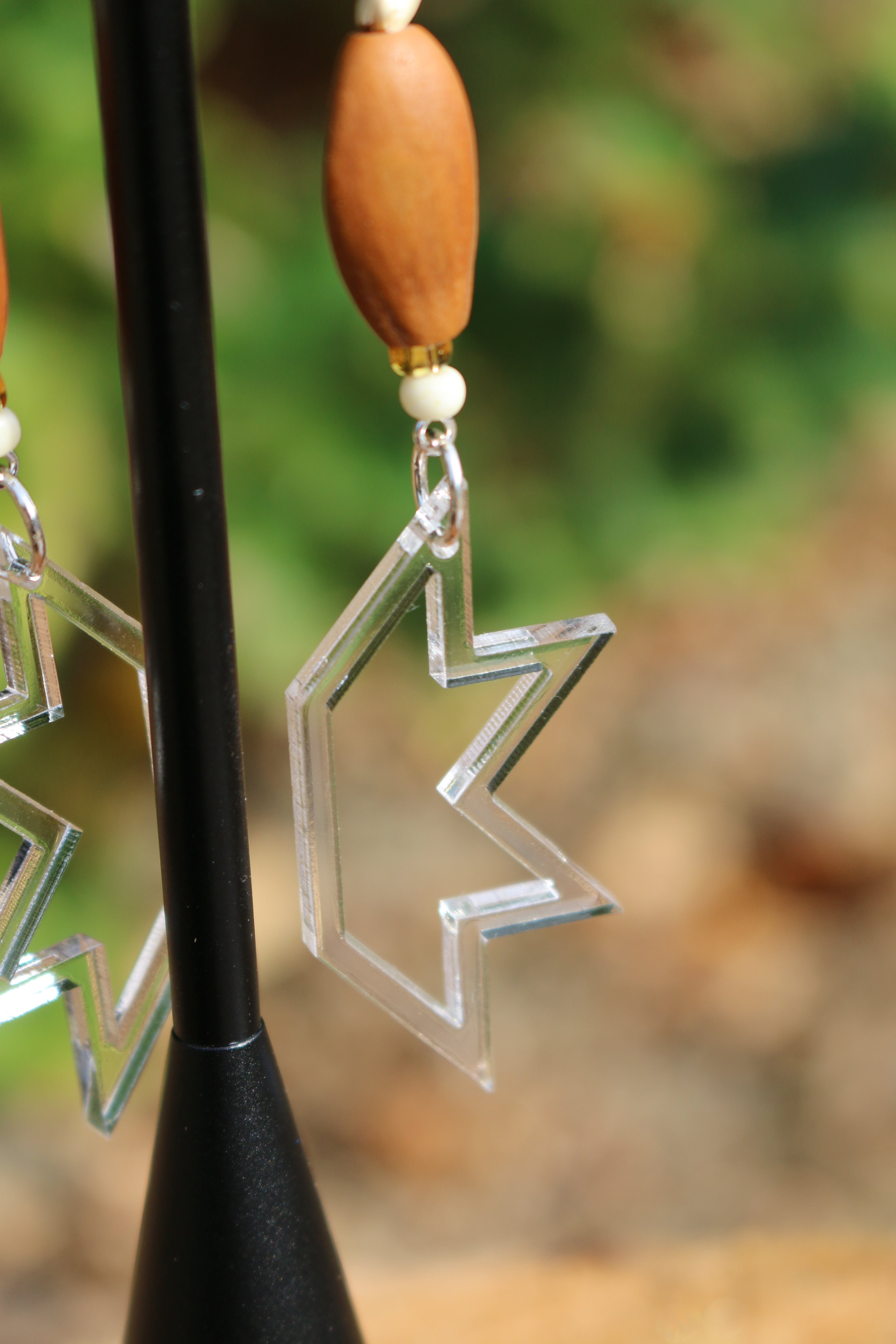 Acrylic Butterfly Design Earrings With Pine Nut and Bear Grass