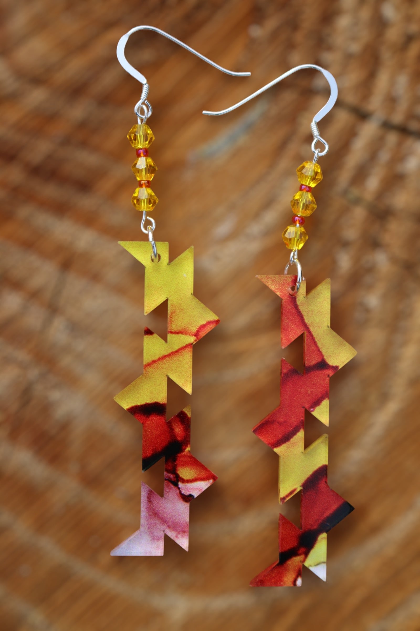 Fall Earrings! Leaf Patterned Acrylic On The Friendship Design, Glass Beads