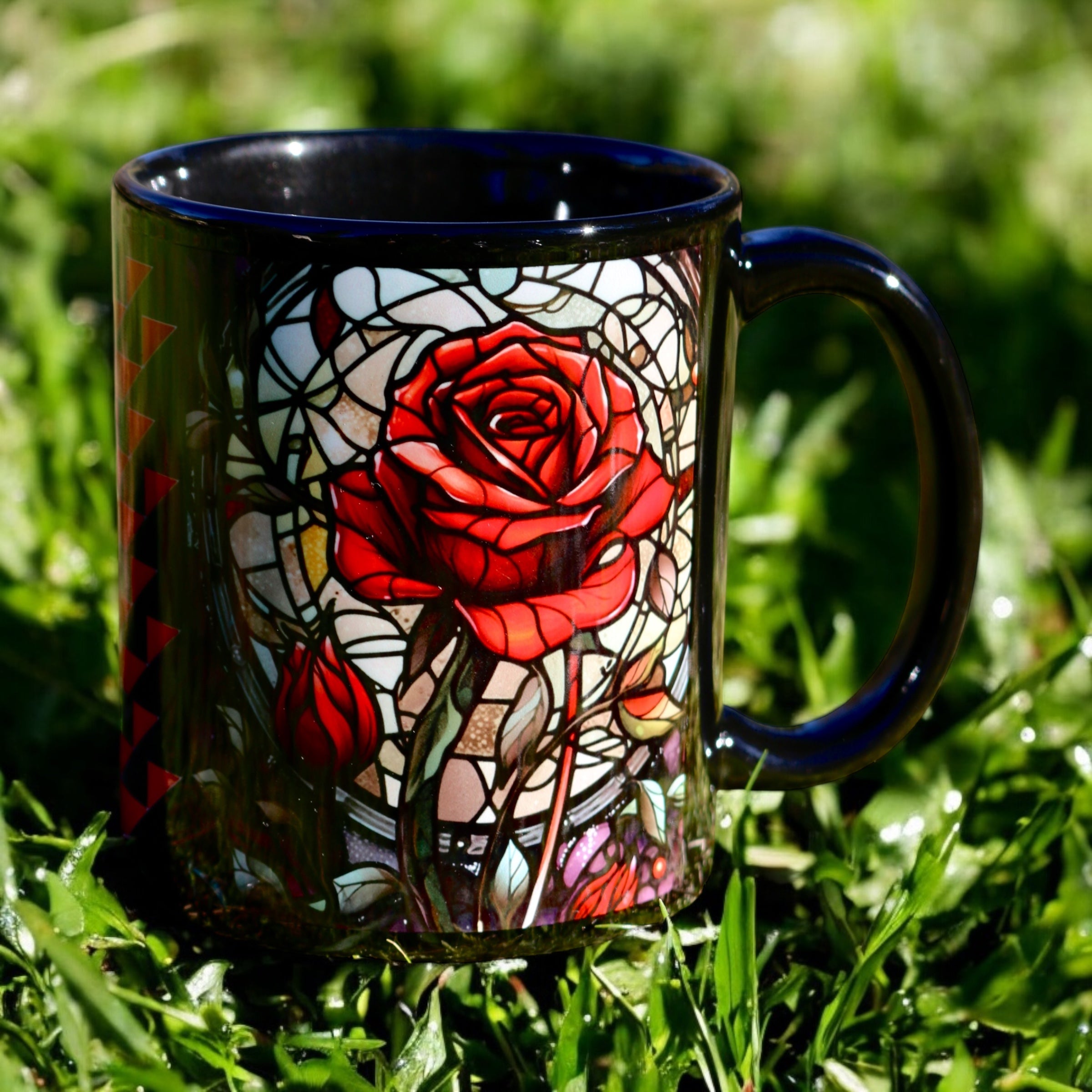 Gothic Rose Mug With Hupa/ Yurok Basket Design Centered