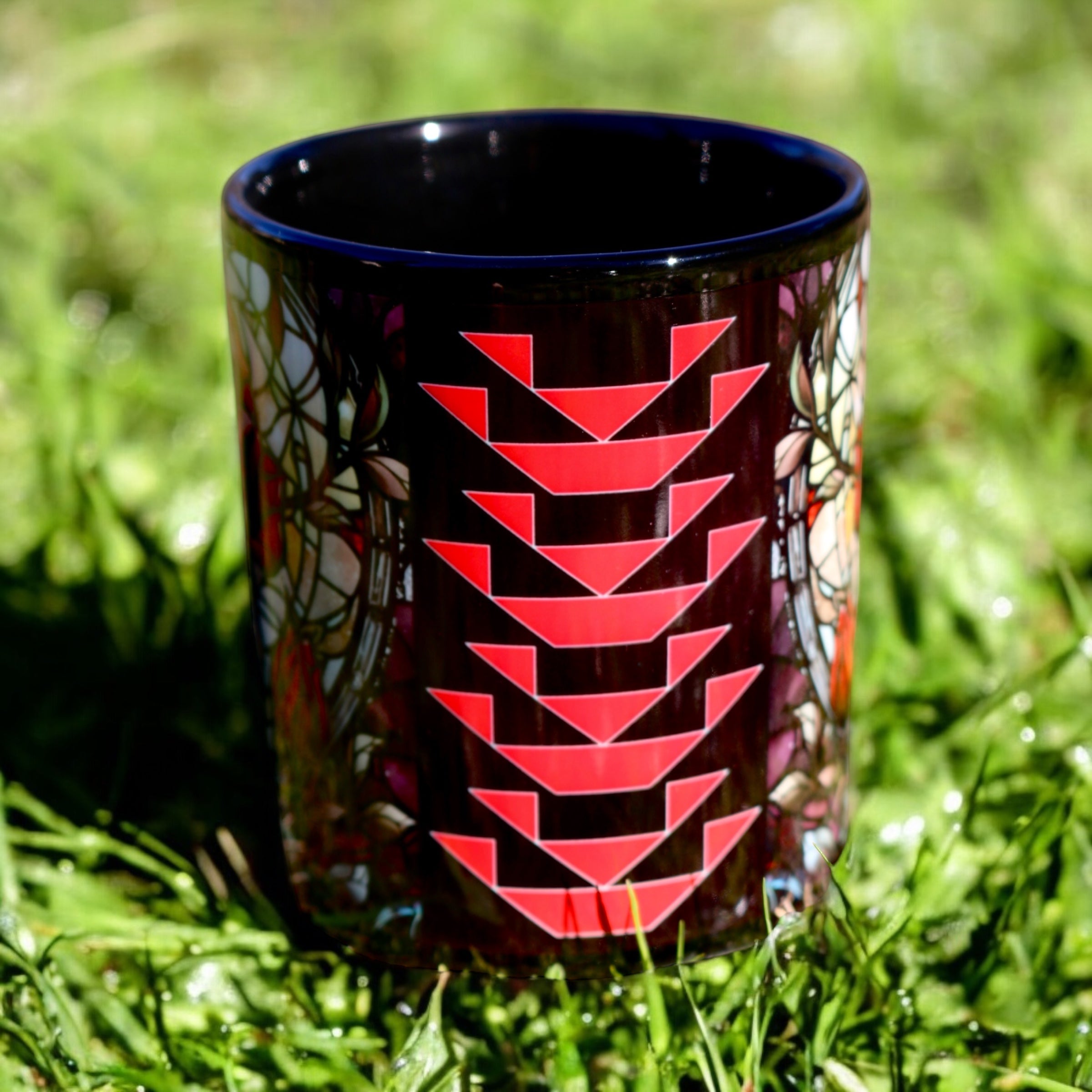 Gothic Rose Mug With Hupa/ Yurok Basket Design Centered