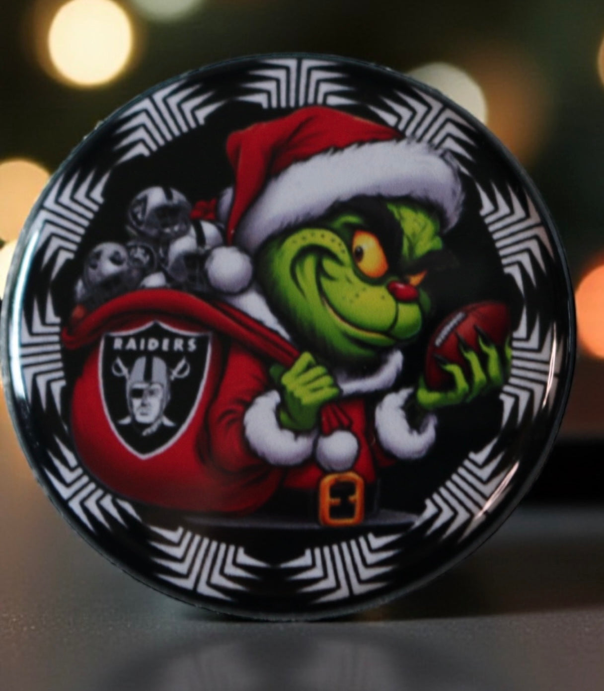 1.25" Round Christmas Magnet Black and Silver Team