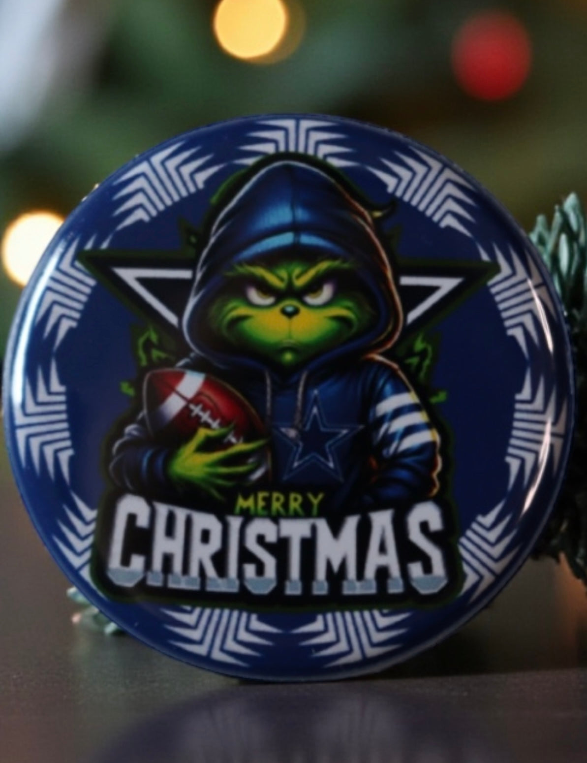 1.25" Round Christmas Magnet, Blue Team