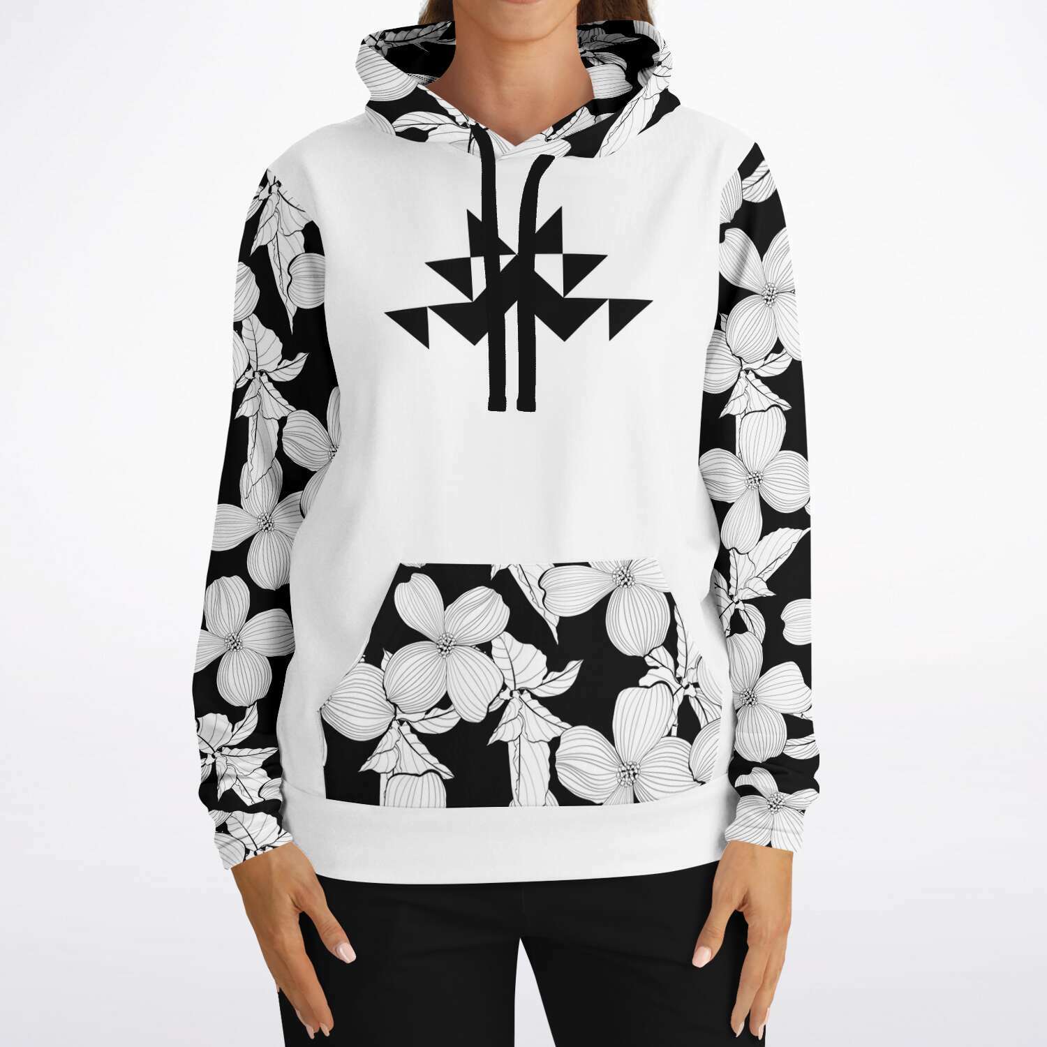 Unisex Athletic Hoodie With Dogwood Flower Pattern/Butterfly Design