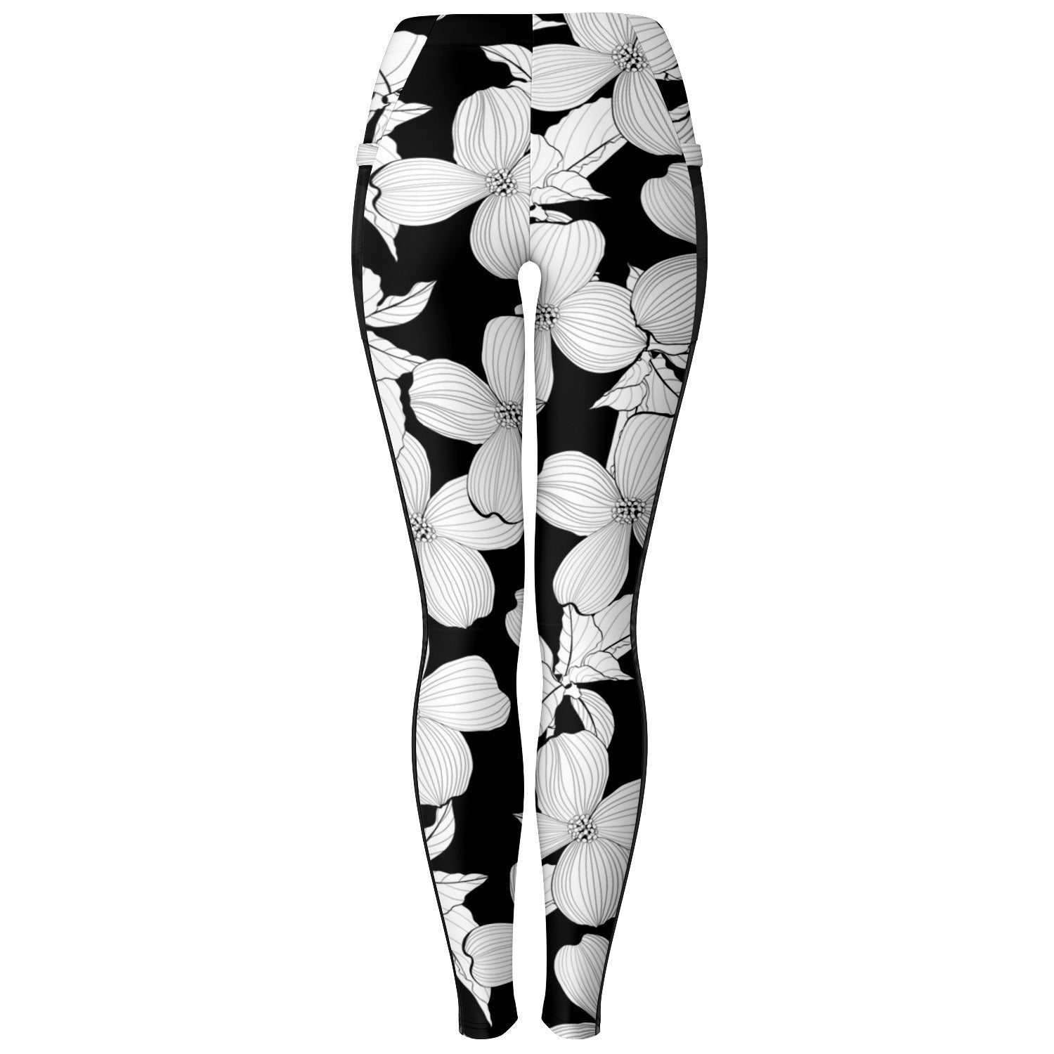 Leggings With Black Mesh Pockets, Dogwood Pattern , Red Butterfly Design