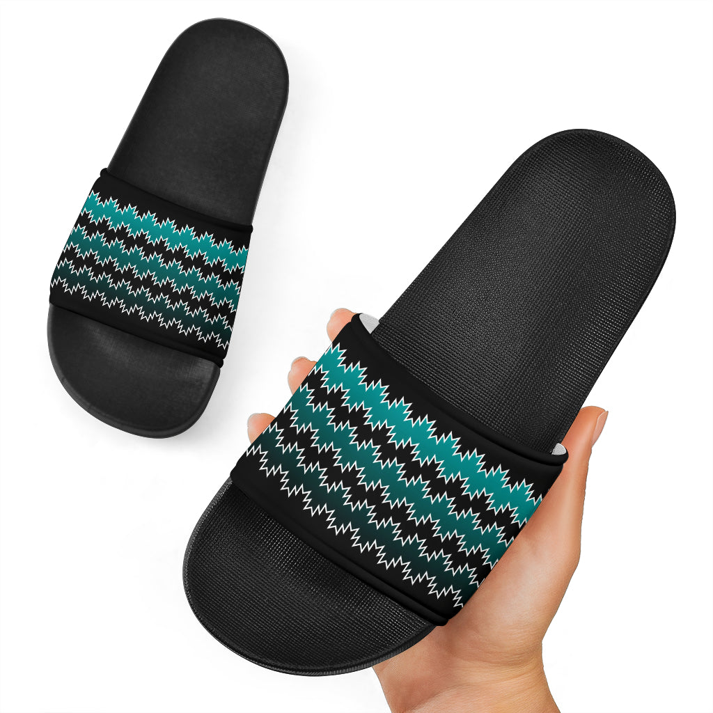 Slide Sandals With Teal Swallow Tail Designs