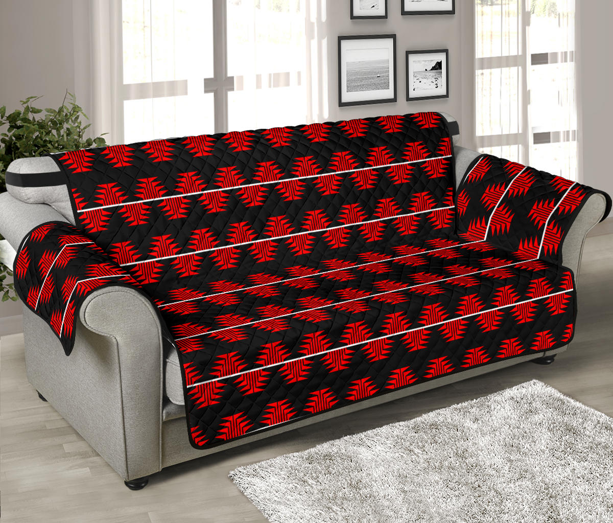 70" Sofa Protector With Red Frog Foot Designs