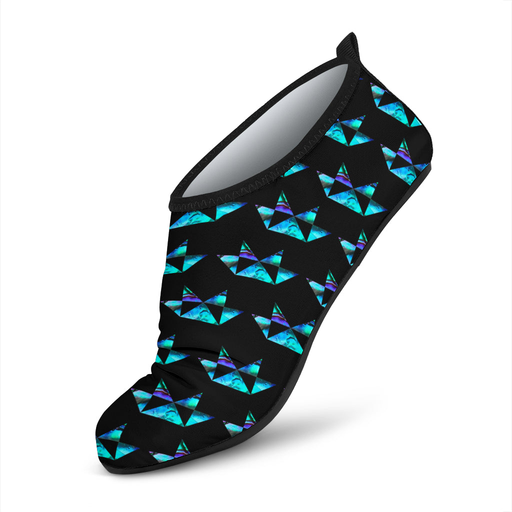 Aqua Shoes With Abalone Butterfly Design