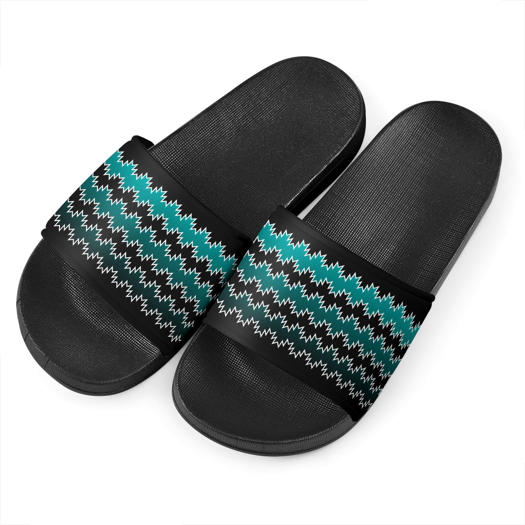 Slide Sandals With Teal Swallow Tail Designs