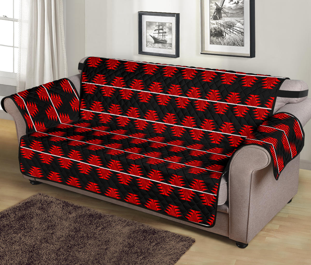 70" Sofa Protector With Red Frog Foot Designs