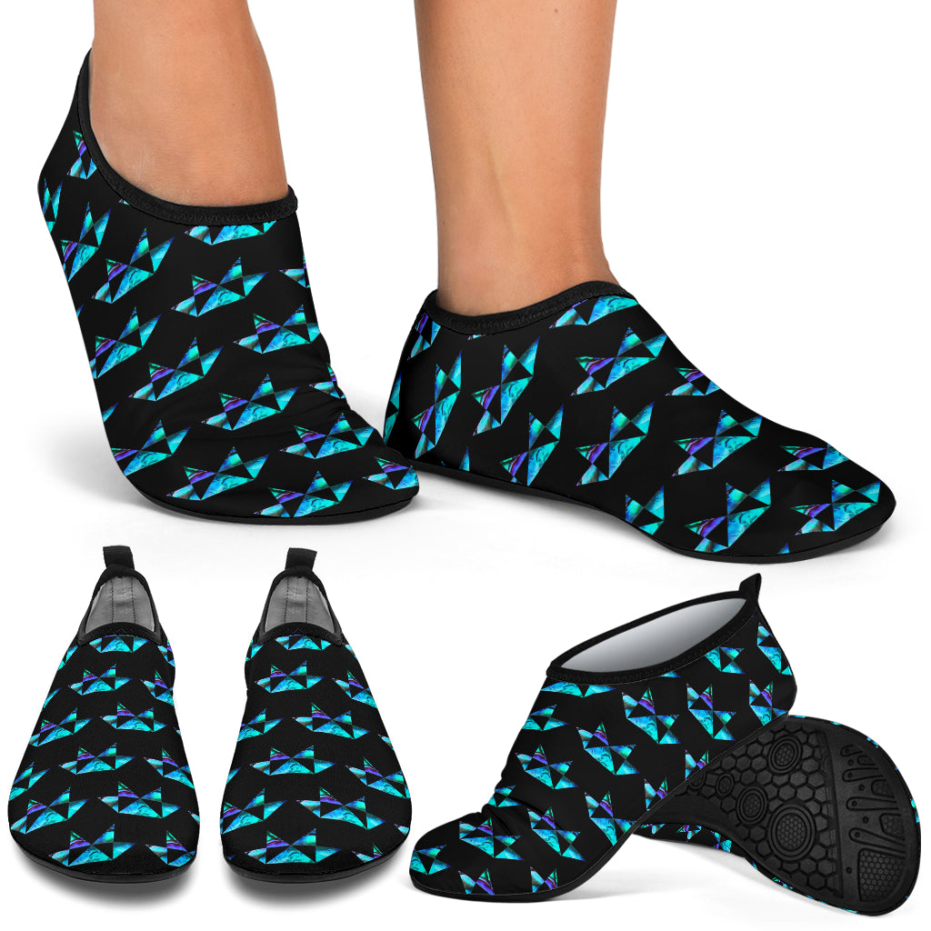 Aqua Shoes With Abalone Butterfly Design