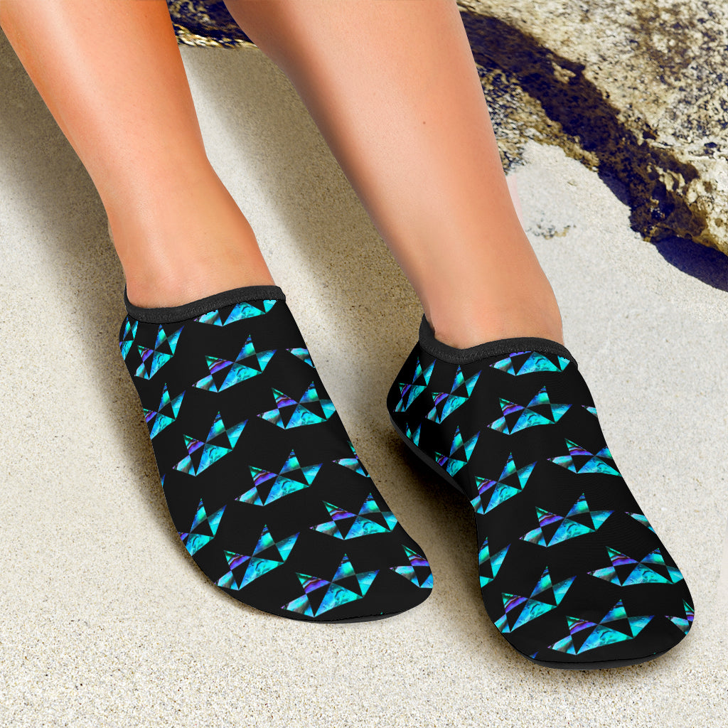 Aqua Shoes With Abalone Butterfly Design