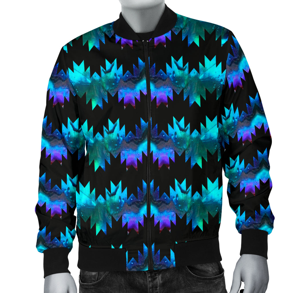 Mens Bomber Jacket With Abalone Swallowtail Designs