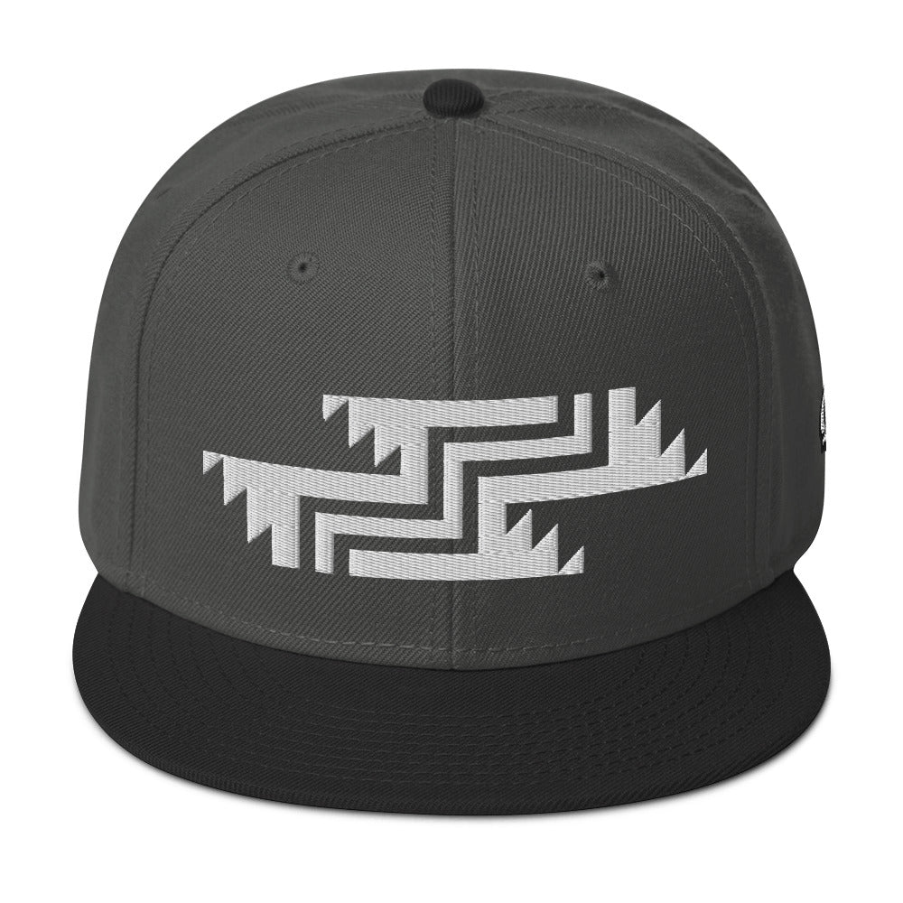 Embroidered Snapback Hat With White Grizzly Paw Design