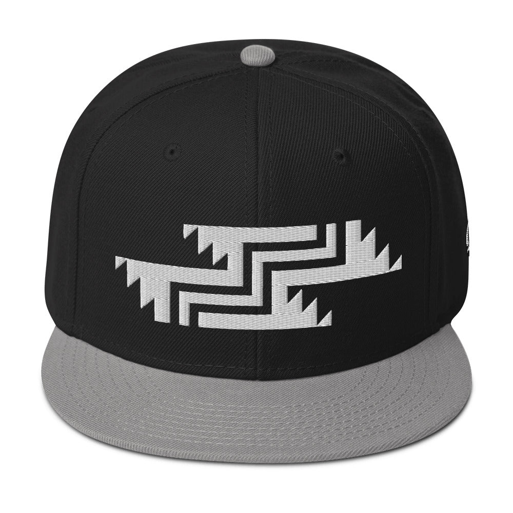 Embroidered Snapback Hat With White Grizzly Paw Design