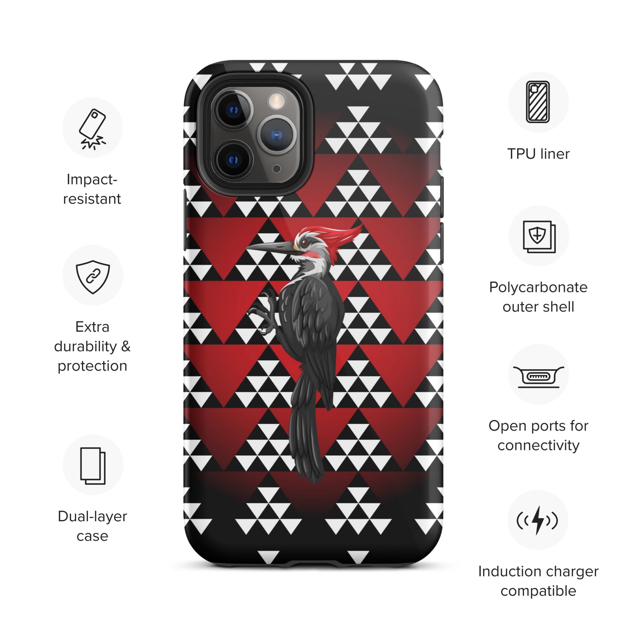 Tough iPhone Case, Snake Nose Design With Pileated Woodpecker