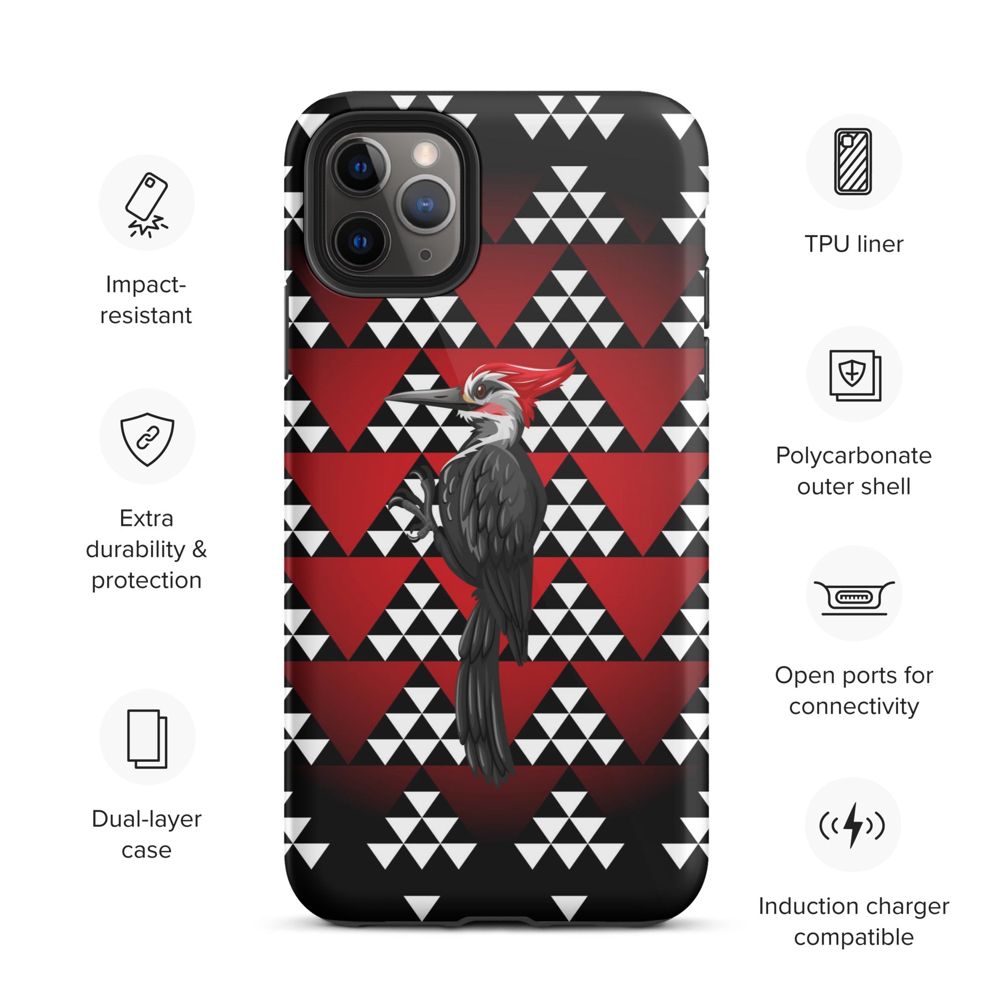 Tough iPhone Case, Snake Nose Design With Pileated Woodpecker