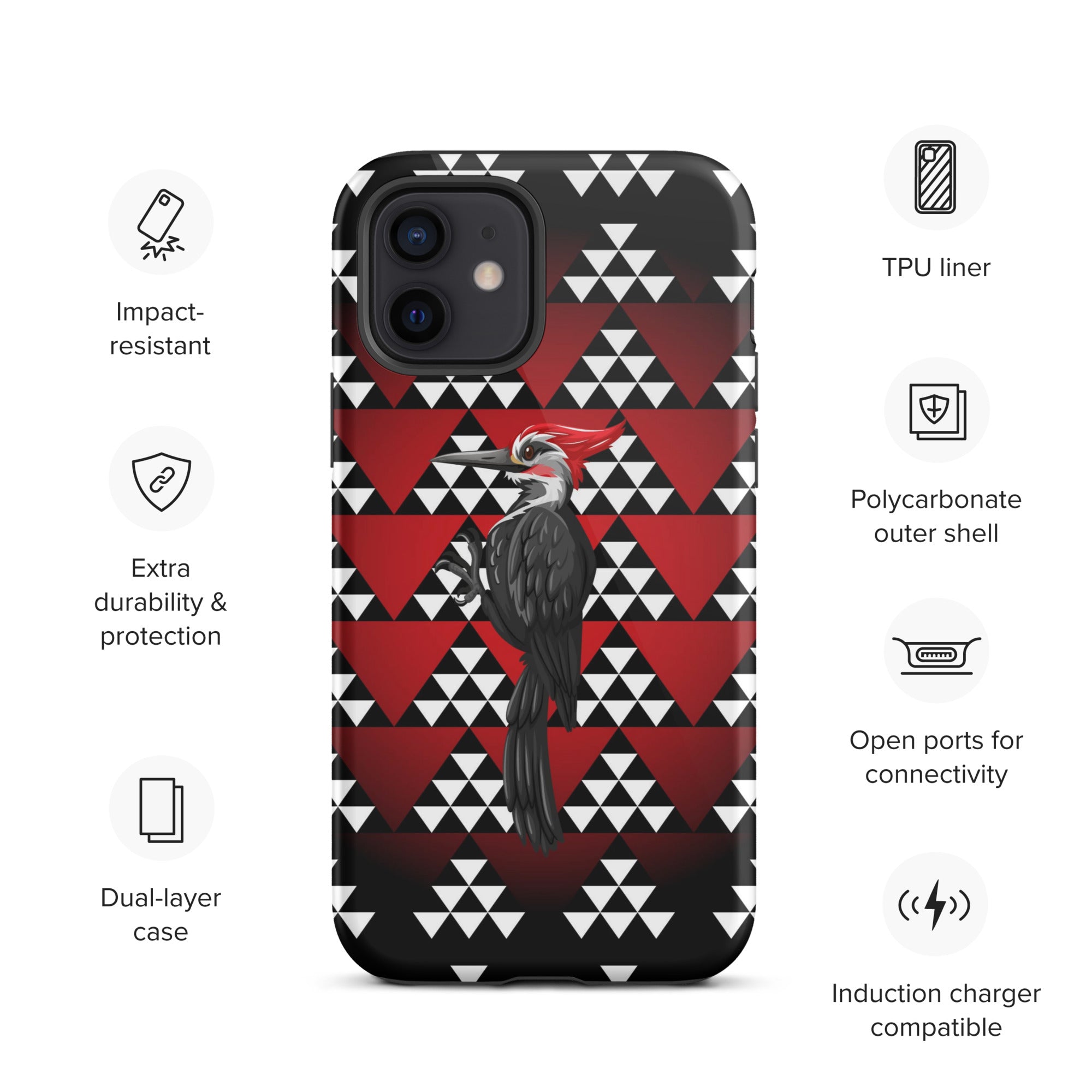 Tough iPhone Case, Snake Nose Design With Pileated Woodpecker