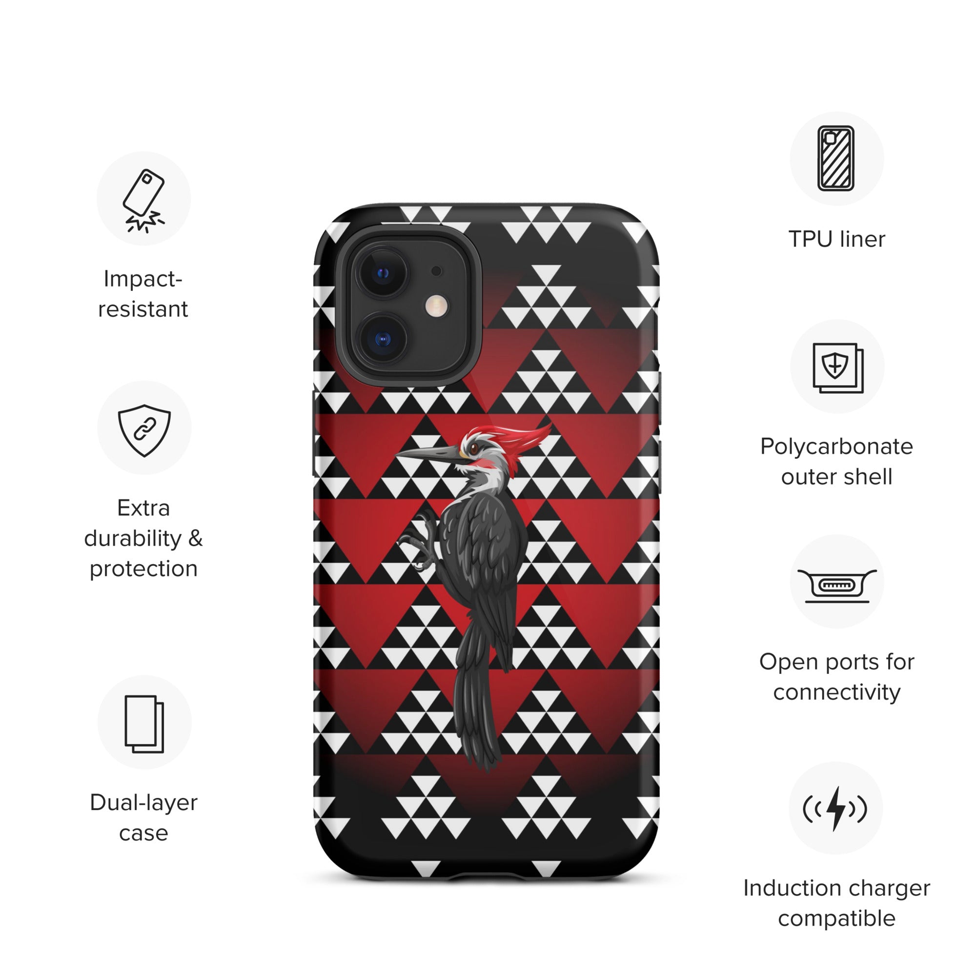 Tough iPhone Case, Snake Nose Design With Pileated Woodpecker