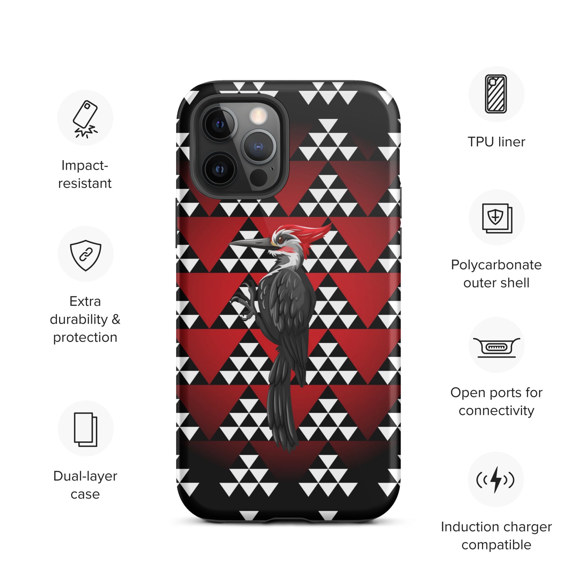 Tough iPhone Case, Snake Nose Design With Pileated Woodpecker