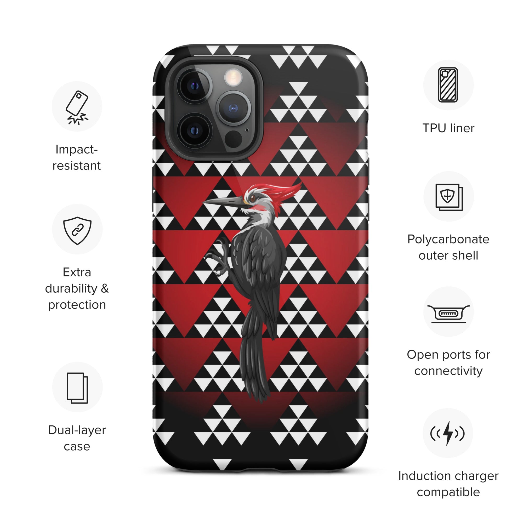 Tough iPhone Case, Snake Nose Design With Pileated Woodpecker