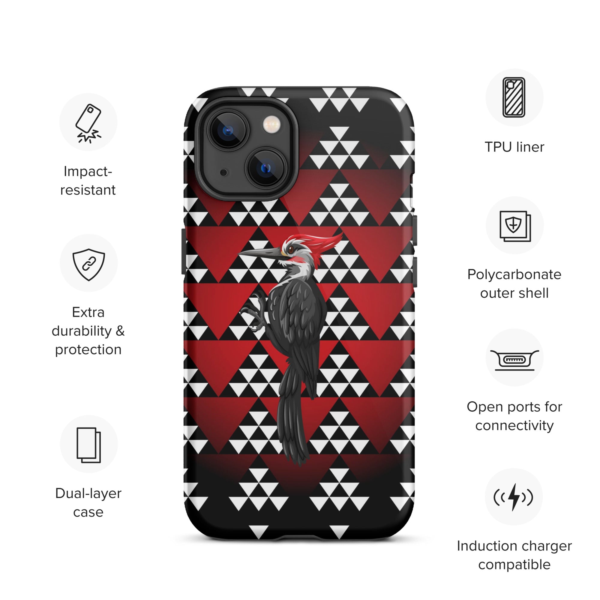 Tough iPhone Case, Snake Nose Design With Pileated Woodpecker