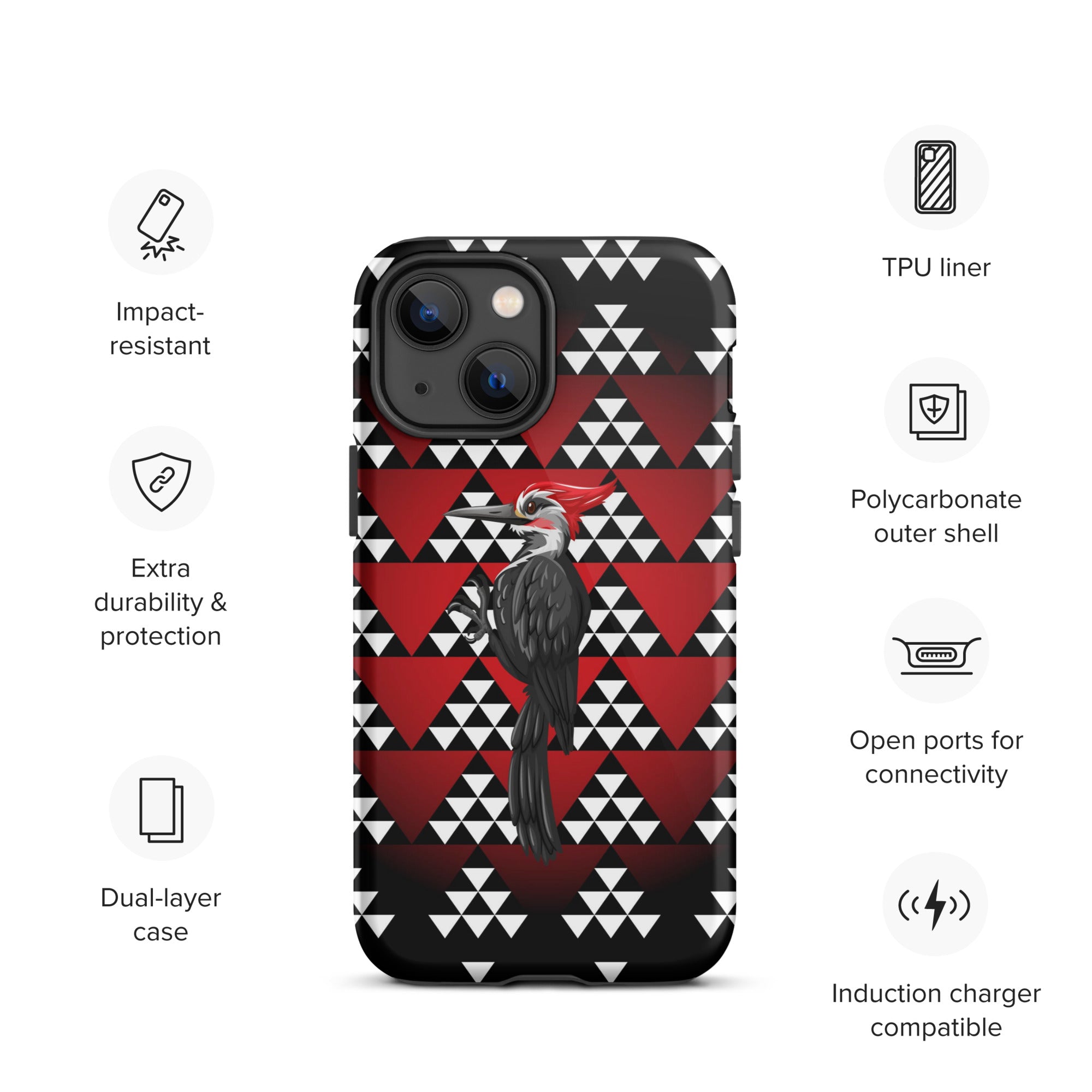 Tough iPhone Case, Snake Nose Design With Pileated Woodpecker