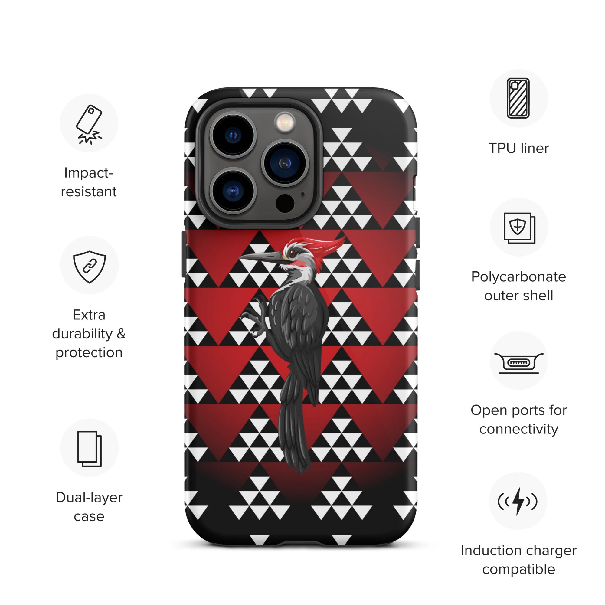 Tough iPhone Case, Snake Nose Design With Pileated Woodpecker