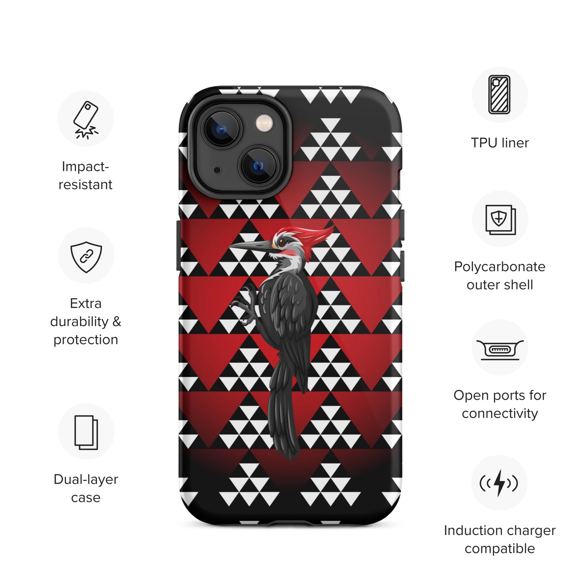 Tough iPhone Case, Snake Nose Design With Pileated Woodpecker