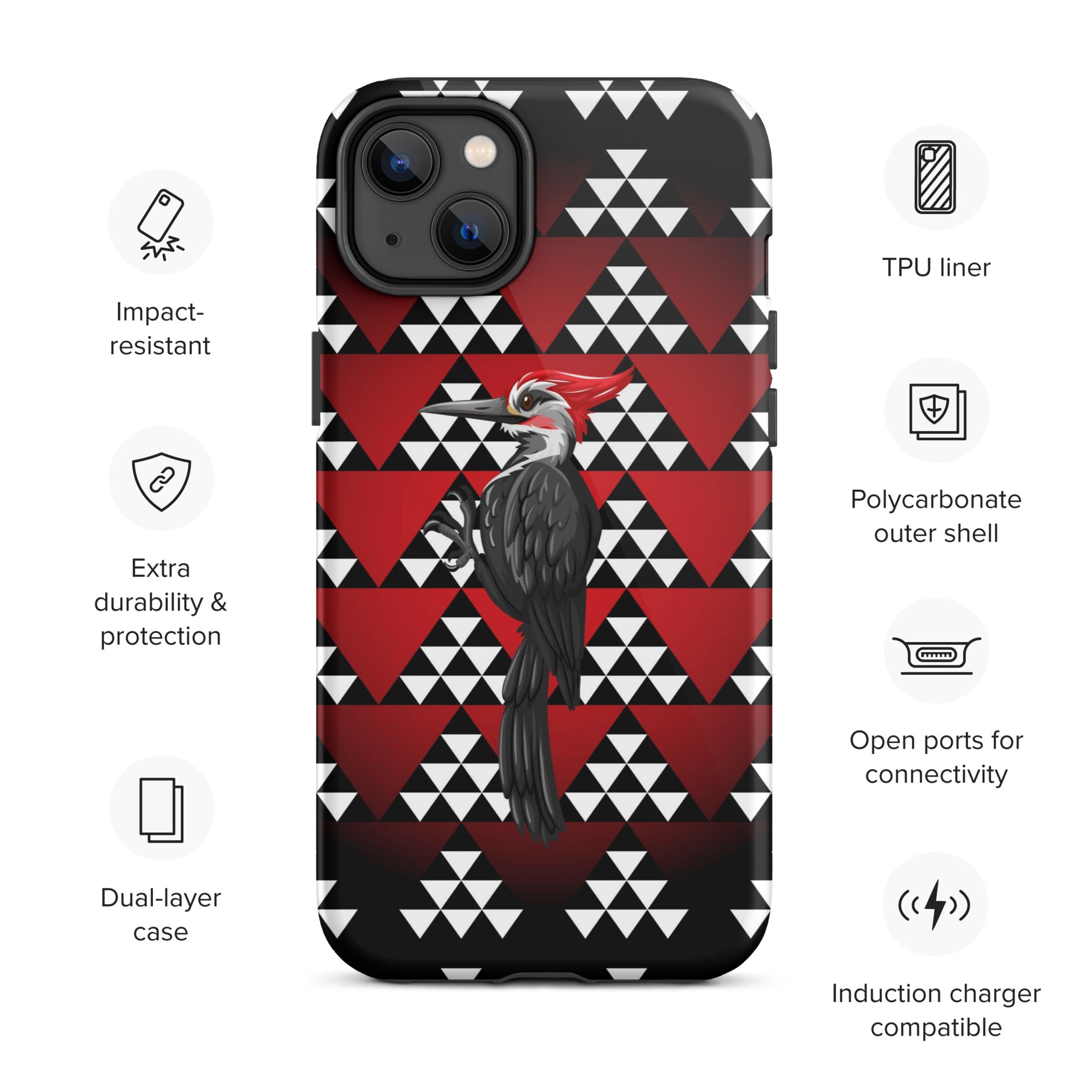 Tough iPhone Case, Snake Nose Design With Pileated Woodpecker