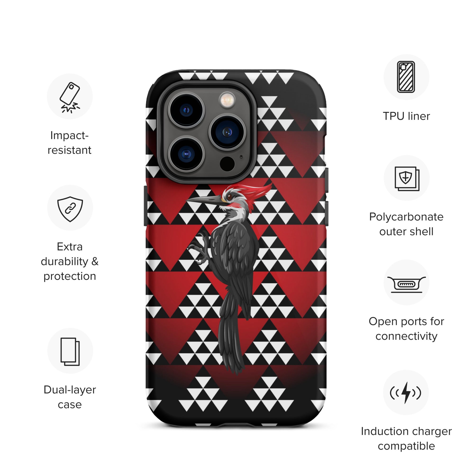 Tough iPhone Case, Snake Nose Design With Pileated Woodpecker