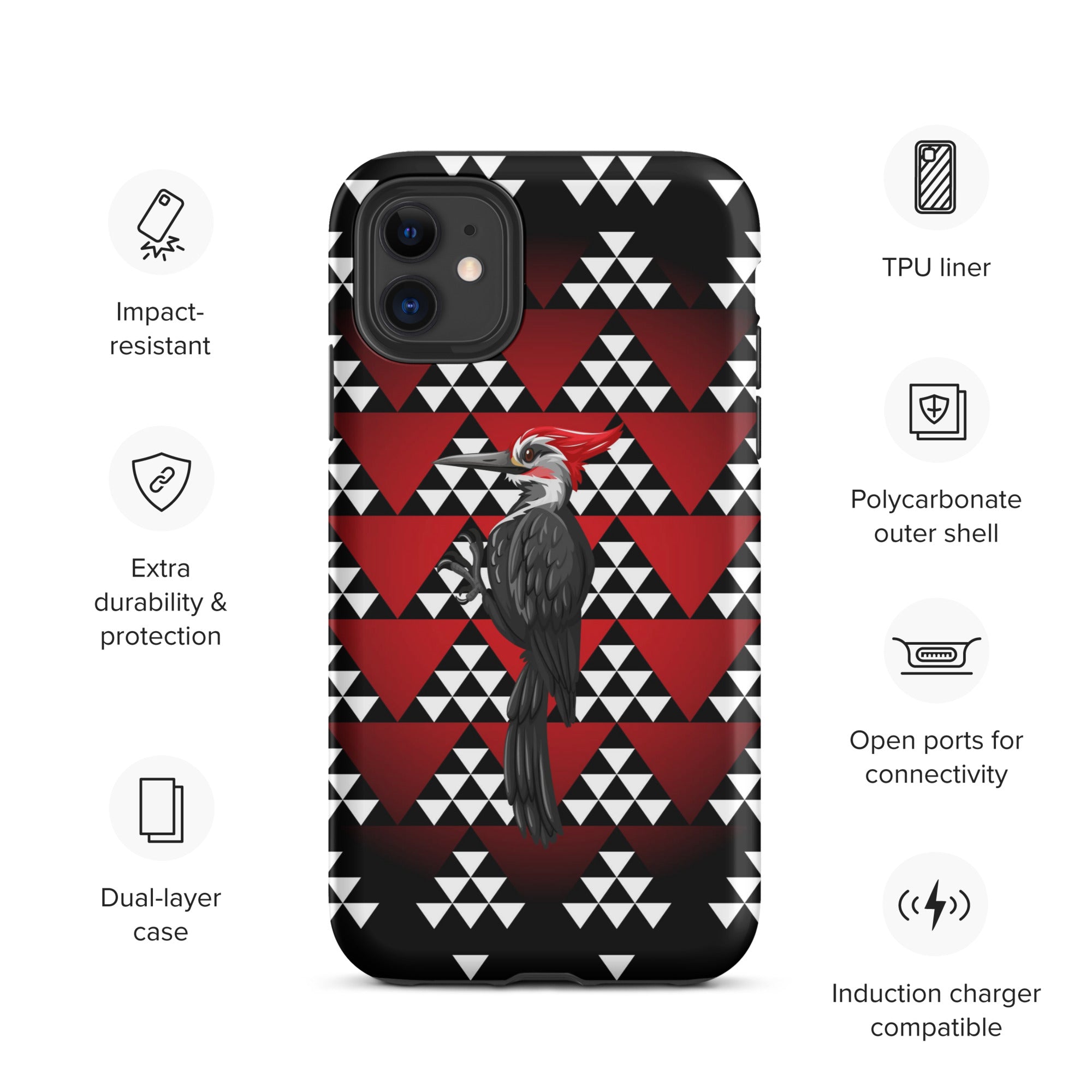 Tough iPhone Case, Snake Nose Design With Pileated Woodpecker