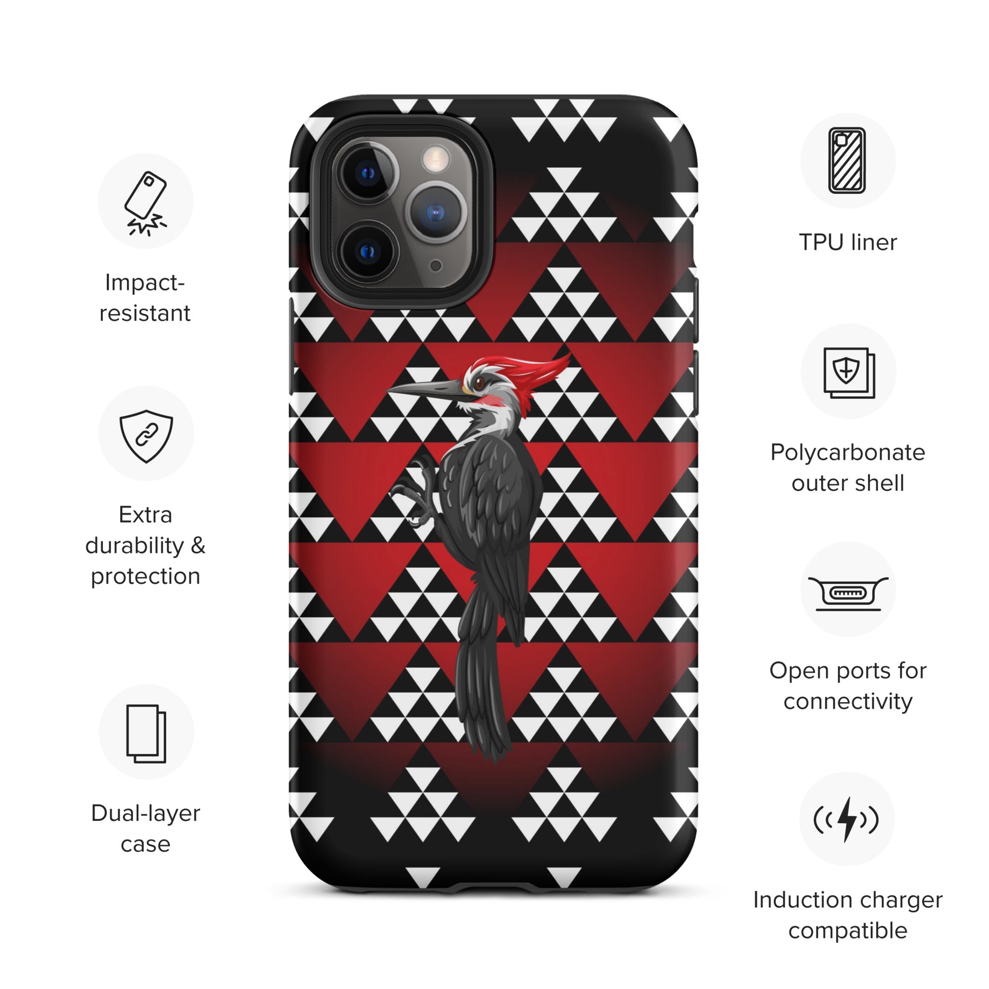 Tough iPhone Case, Snake Nose Design With Pileated Woodpecker