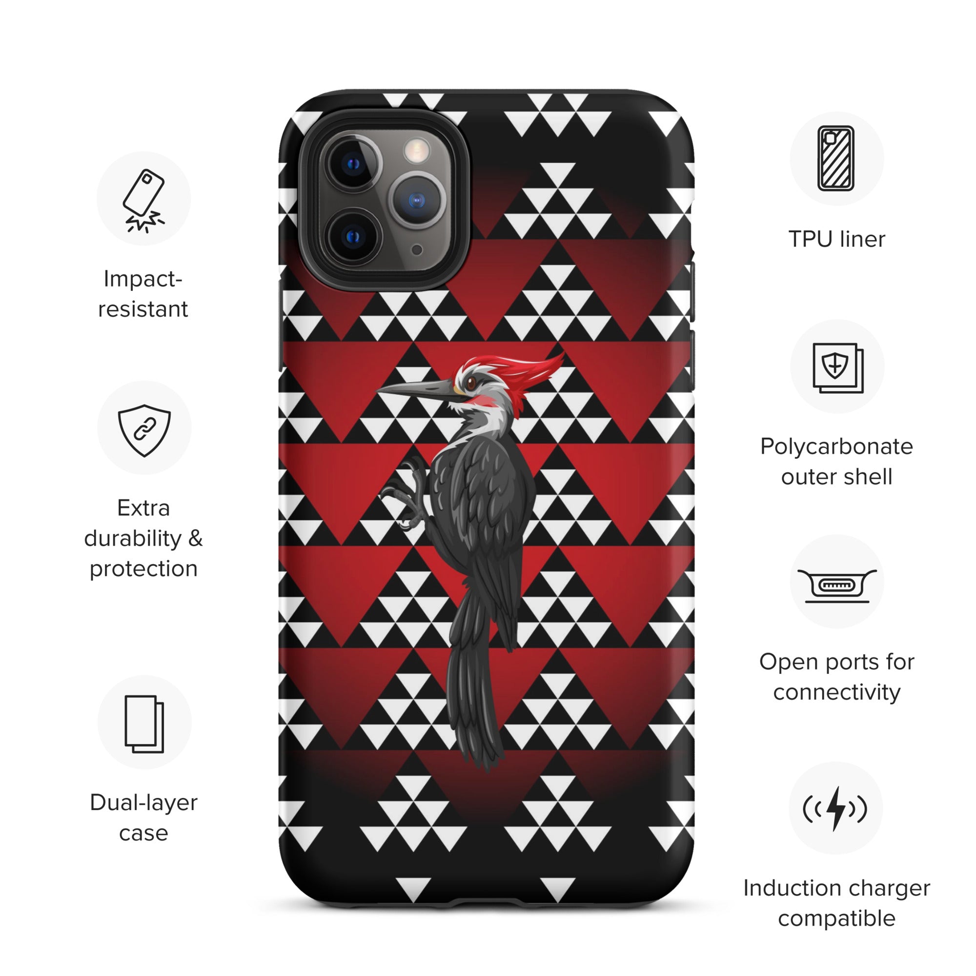 Tough iPhone Case, Snake Nose Design With Pileated Woodpecker