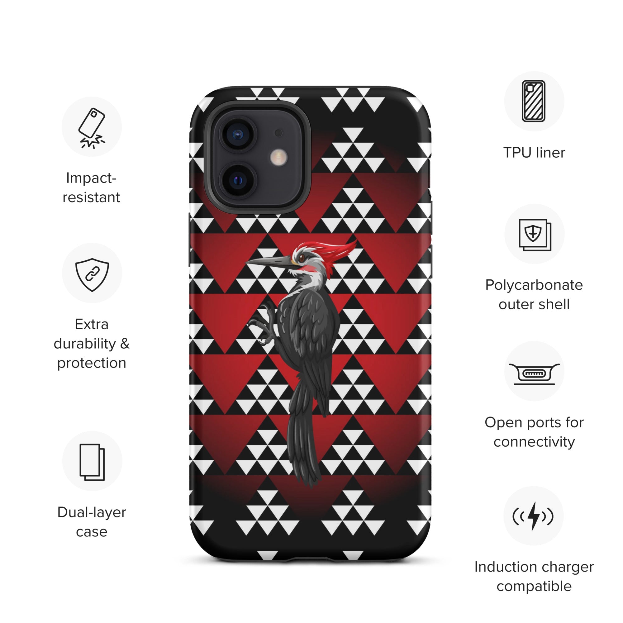 Tough iPhone Case, Snake Nose Design With Pileated Woodpecker