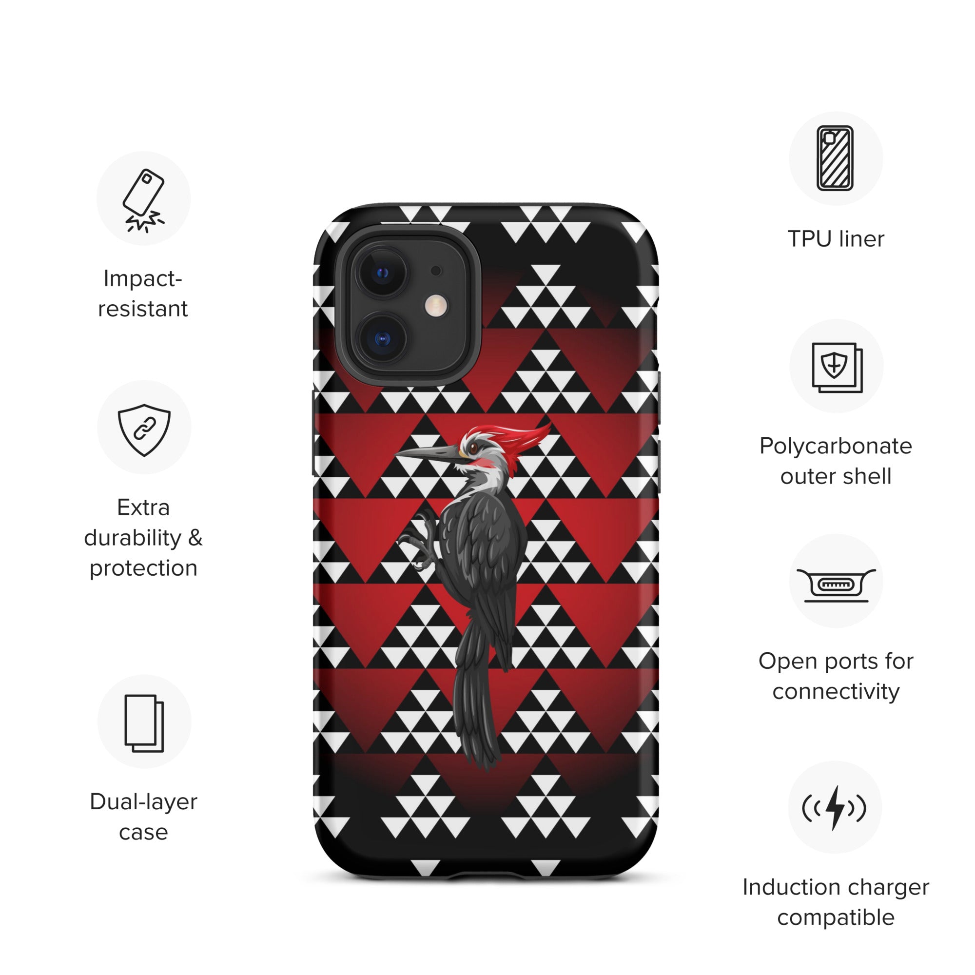 Tough iPhone Case, Snake Nose Design With Pileated Woodpecker