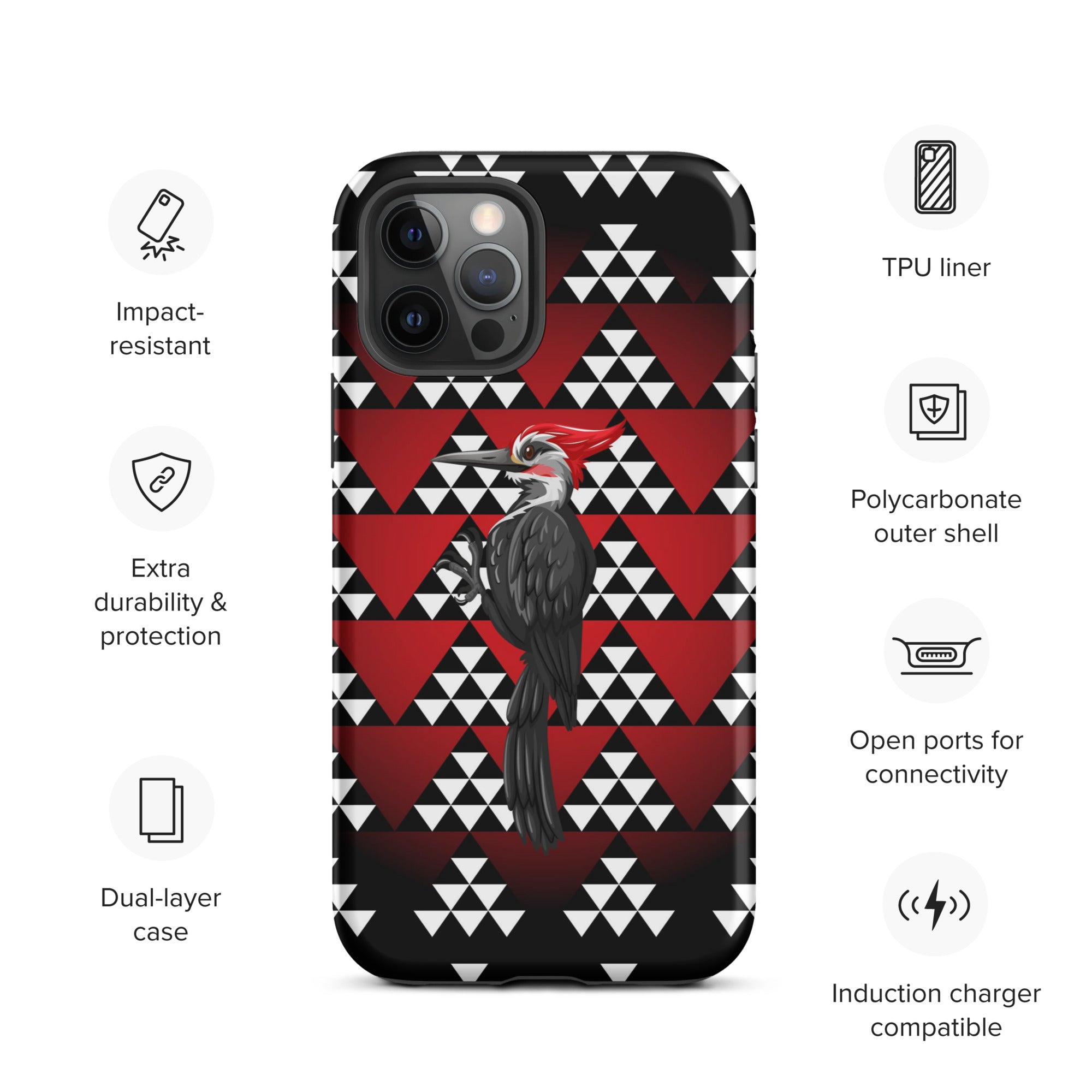 Tough iPhone Case, Snake Nose Design With Pileated Woodpecker