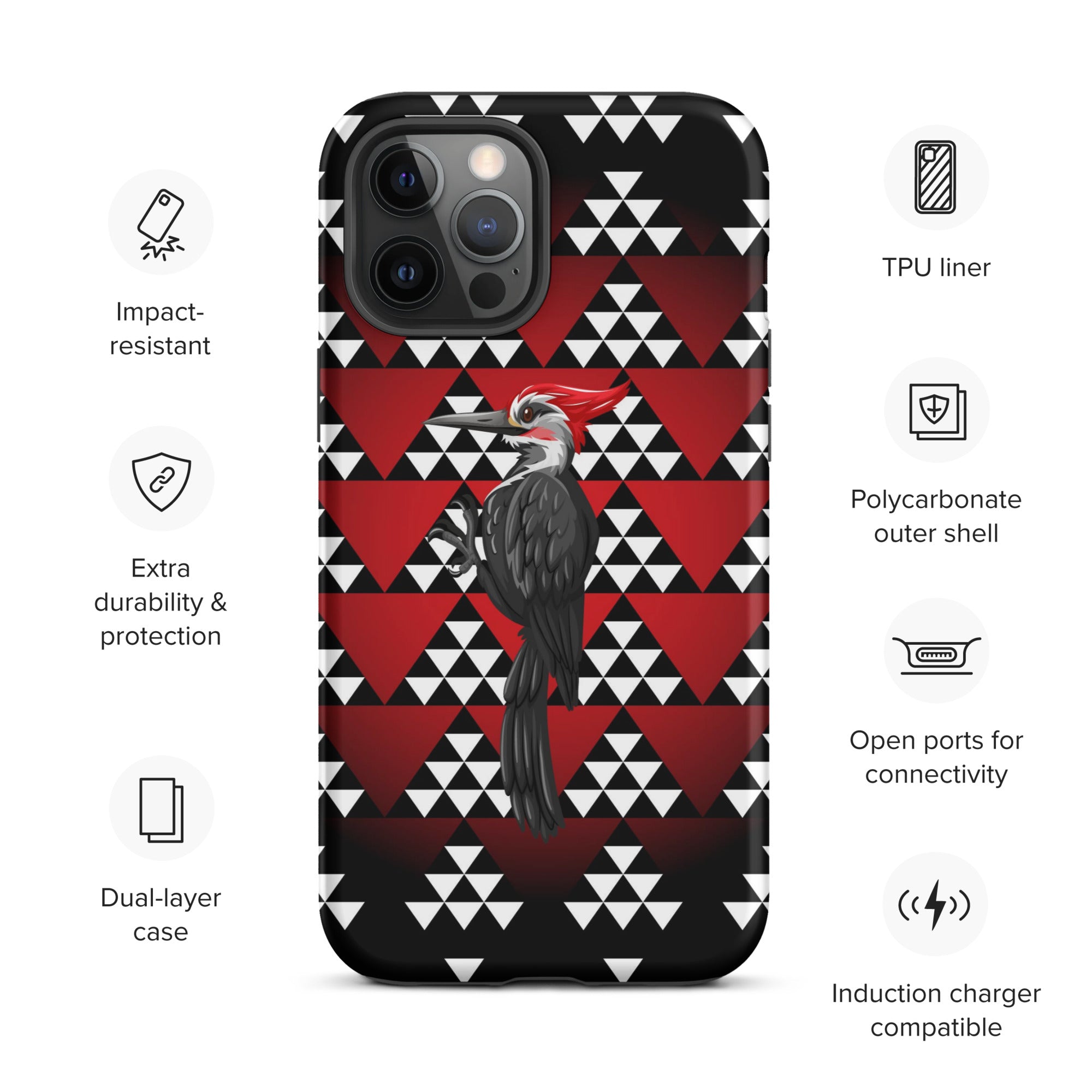 Tough iPhone Case, Snake Nose Design With Pileated Woodpecker