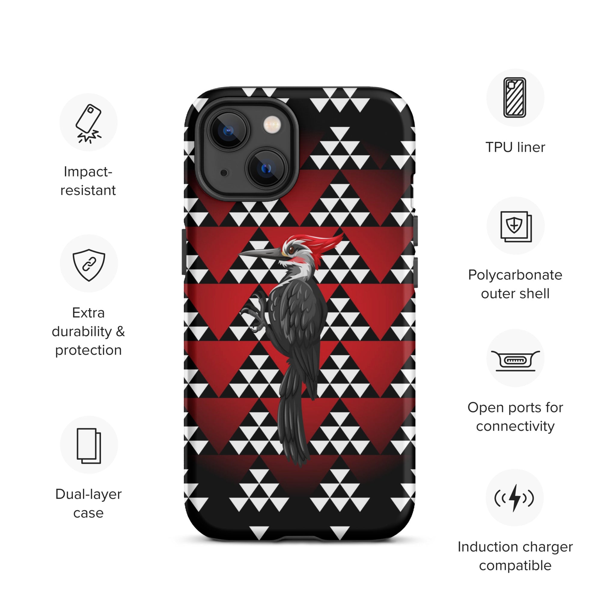 Tough iPhone Case, Snake Nose Design With Pileated Woodpecker