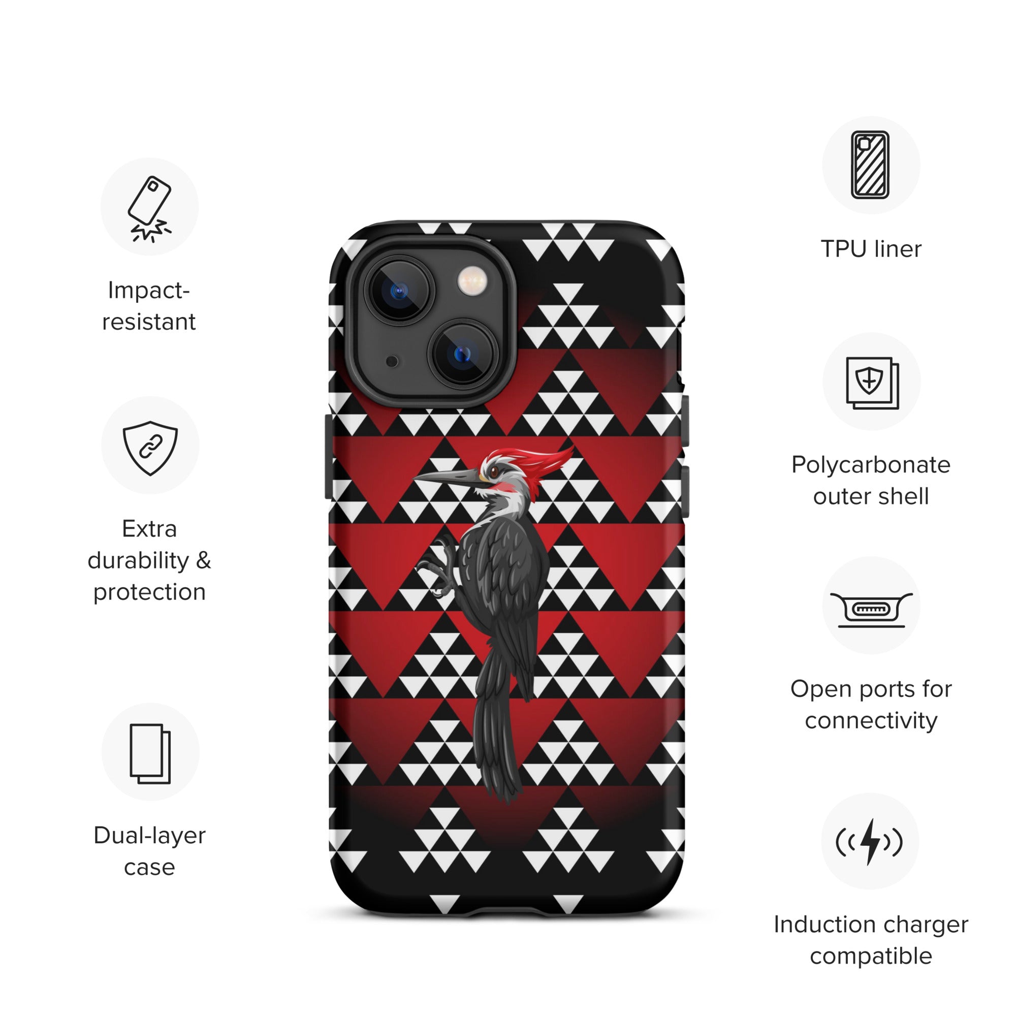 Tough iPhone Case, Snake Nose Design With Pileated Woodpecker