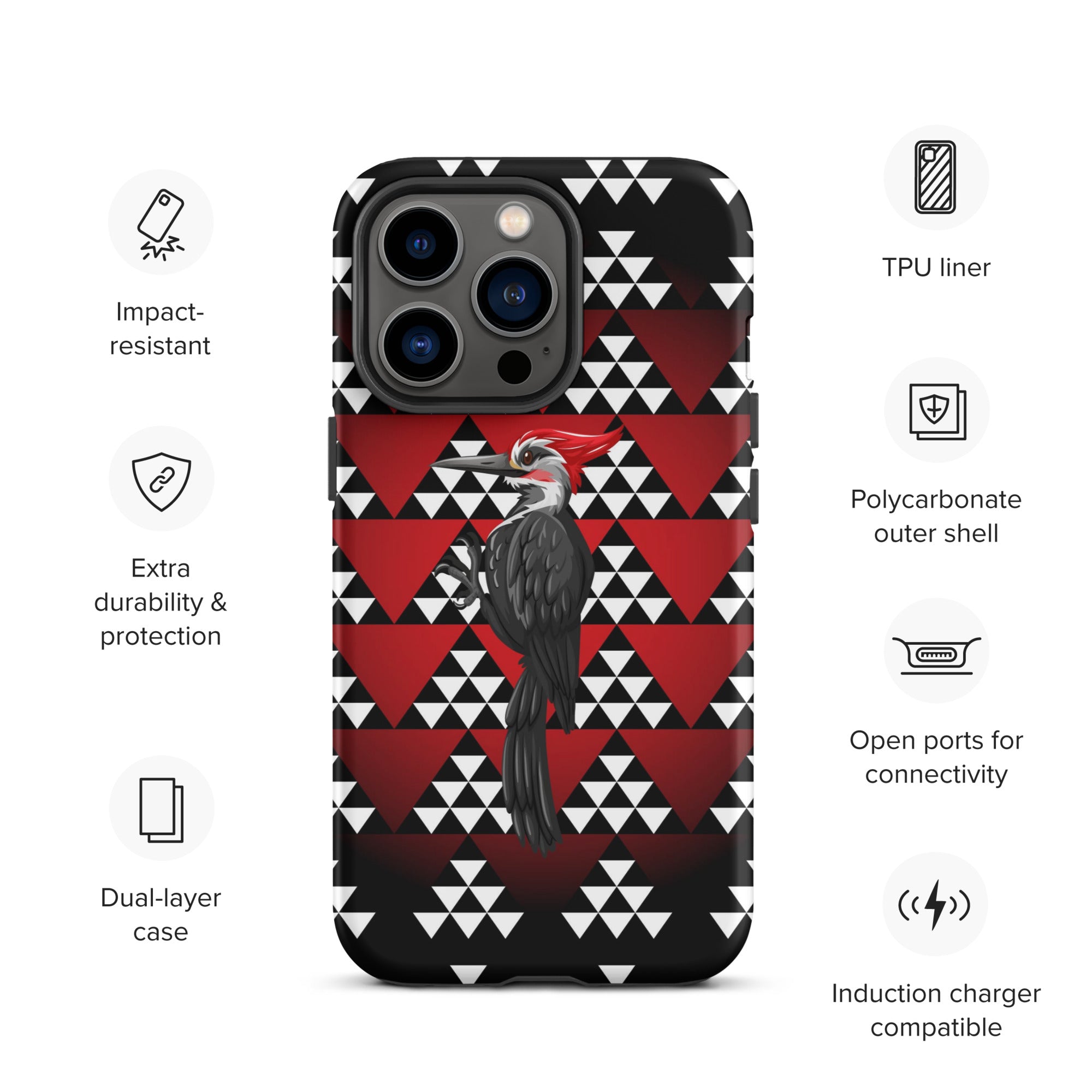 Tough iPhone Case, Snake Nose Design With Pileated Woodpecker