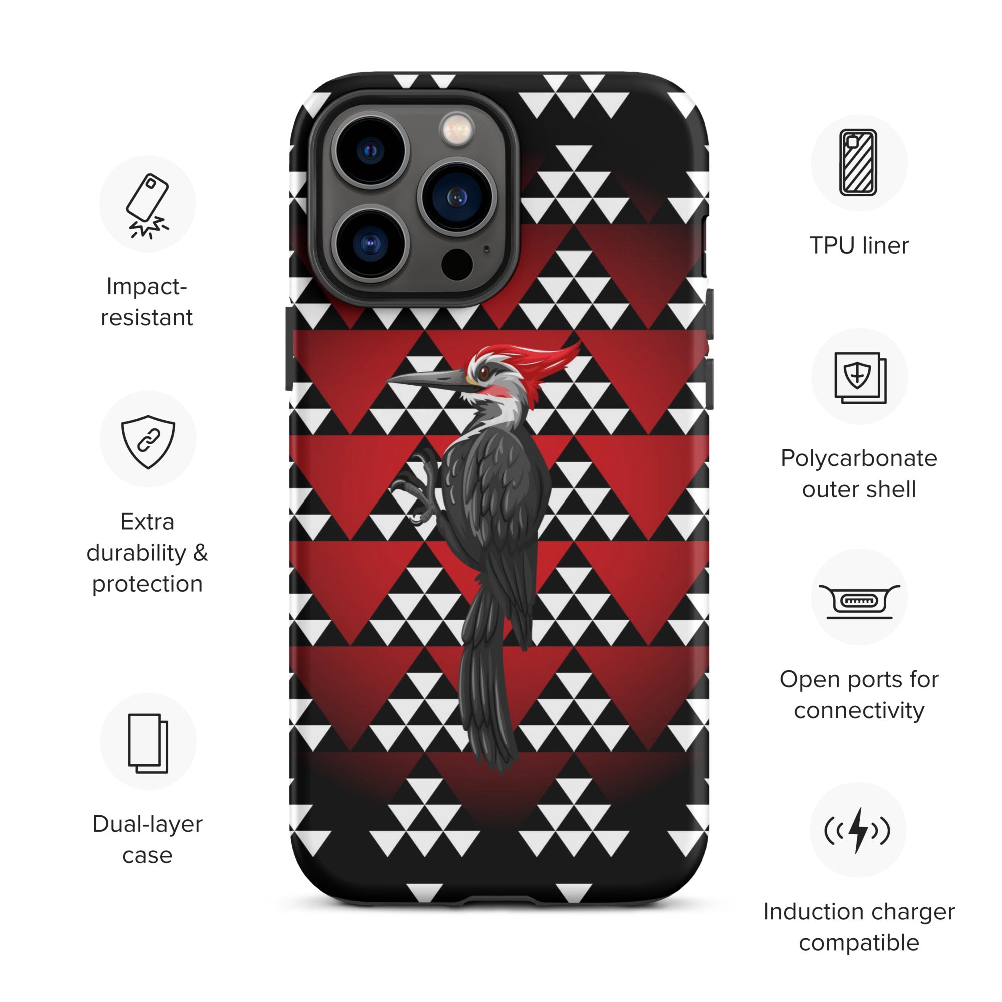 Tough iPhone Case, Snake Nose Design With Pileated Woodpecker